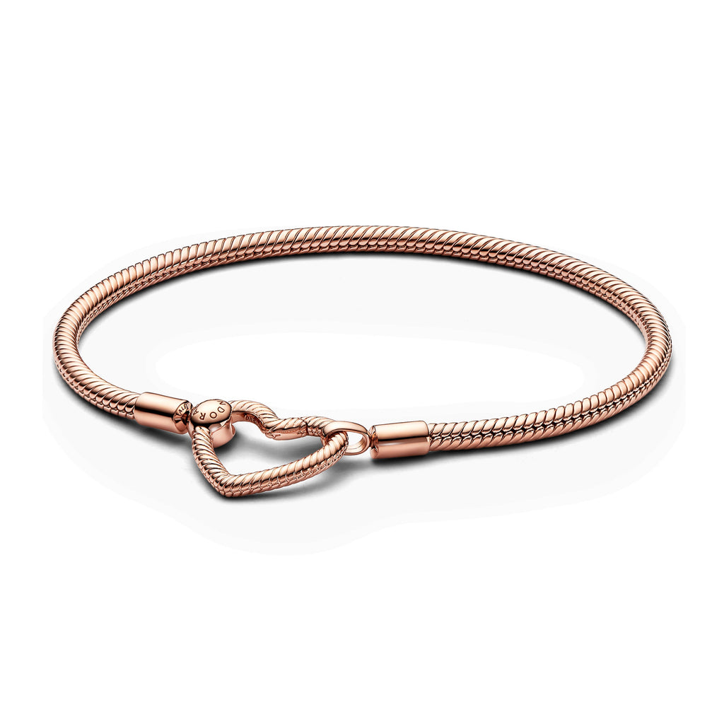 PANDORA Moments Heart Closure Snake Chain Bracelet 14K Rose Gold Plated Unique Metal Blend Bracelets Jewelry Gift