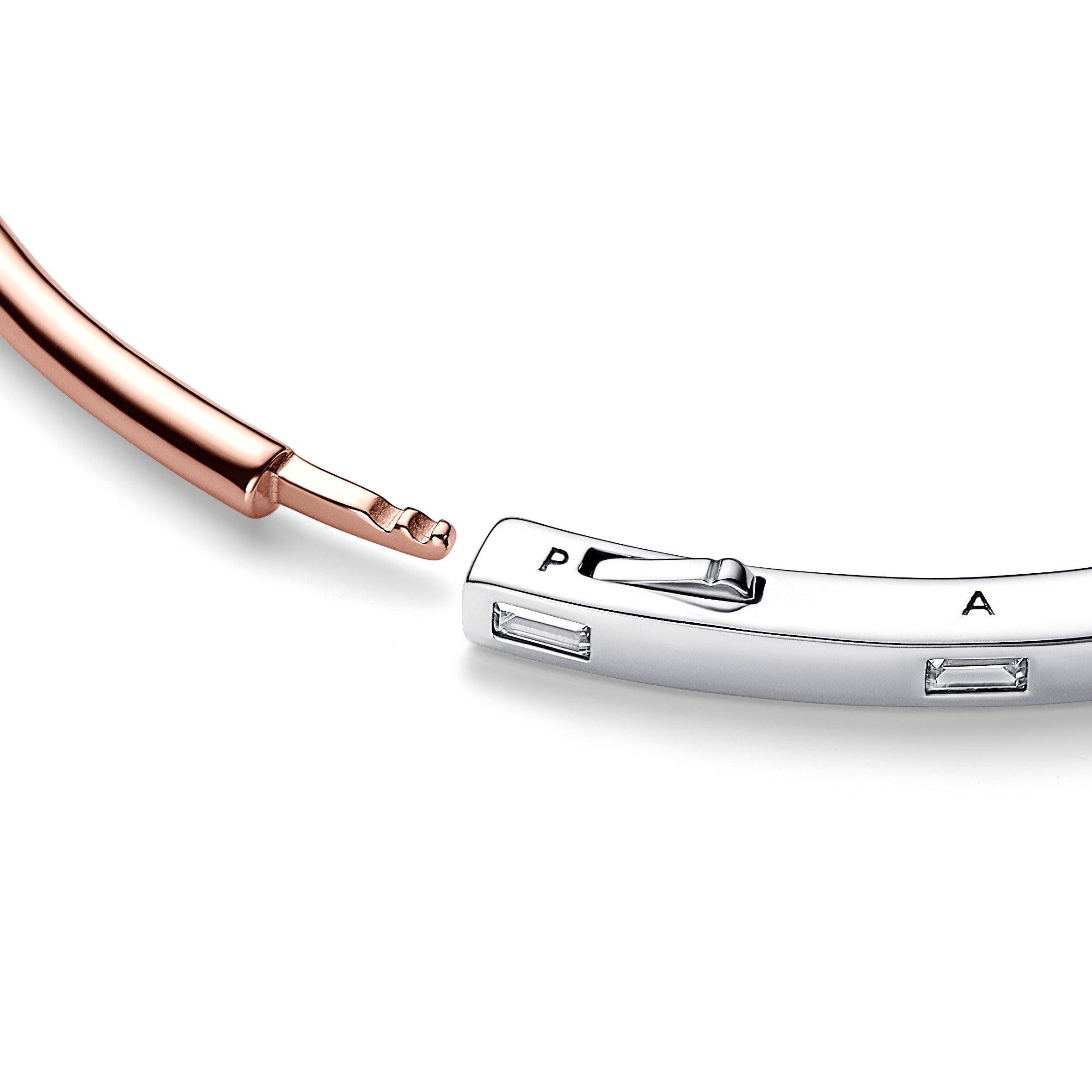 PANDORA Signature Two-tone I-D Pavé Bangle 14K Rose Gold Plated Unique Metal Blend Bracelets Chain Bracelet Jewelry Gift