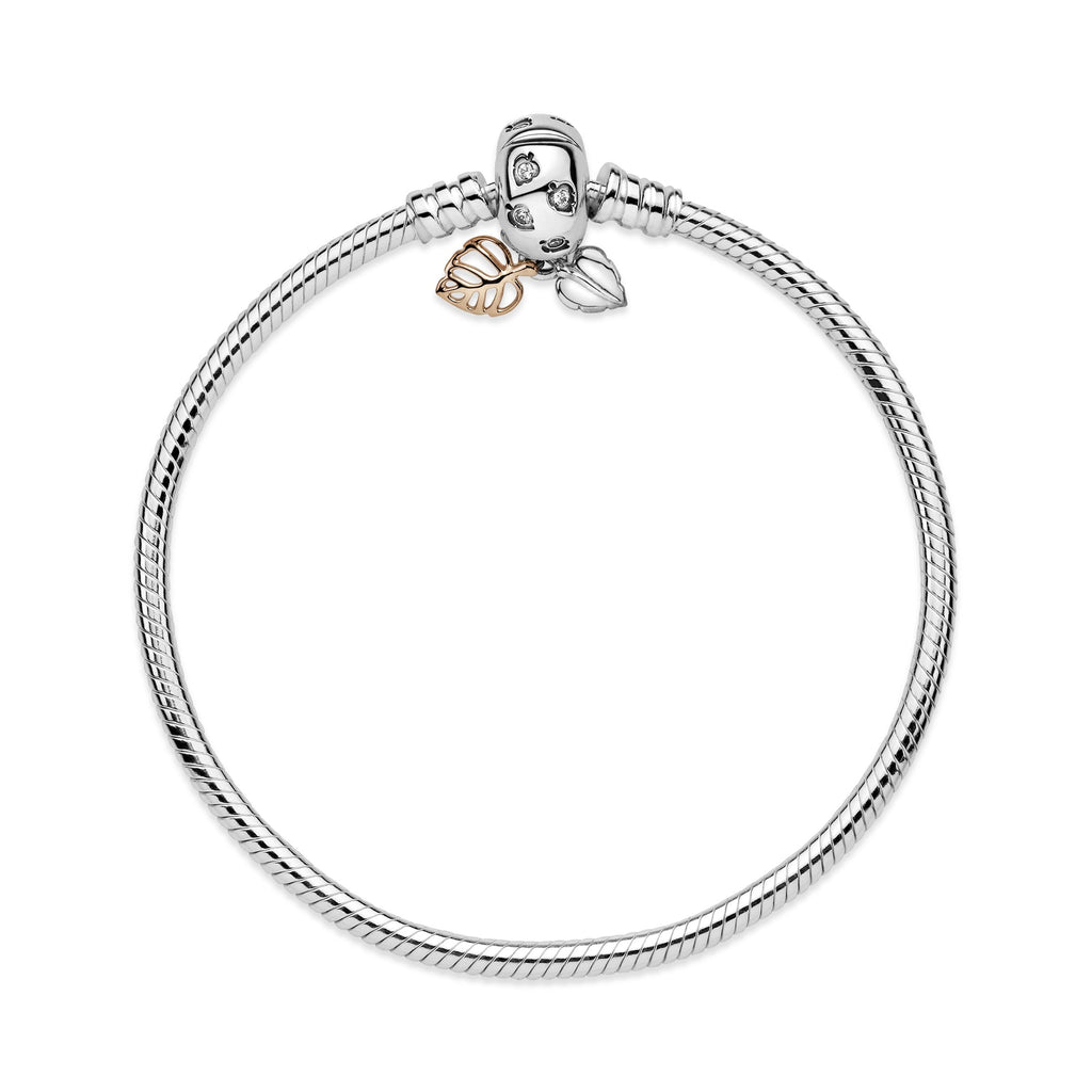 PANDORA Moments Leaves And Snake Chain Bracelet 14K Rose Gold Plated Unique Metal Blend Nature Bracelets Jewelry Gift