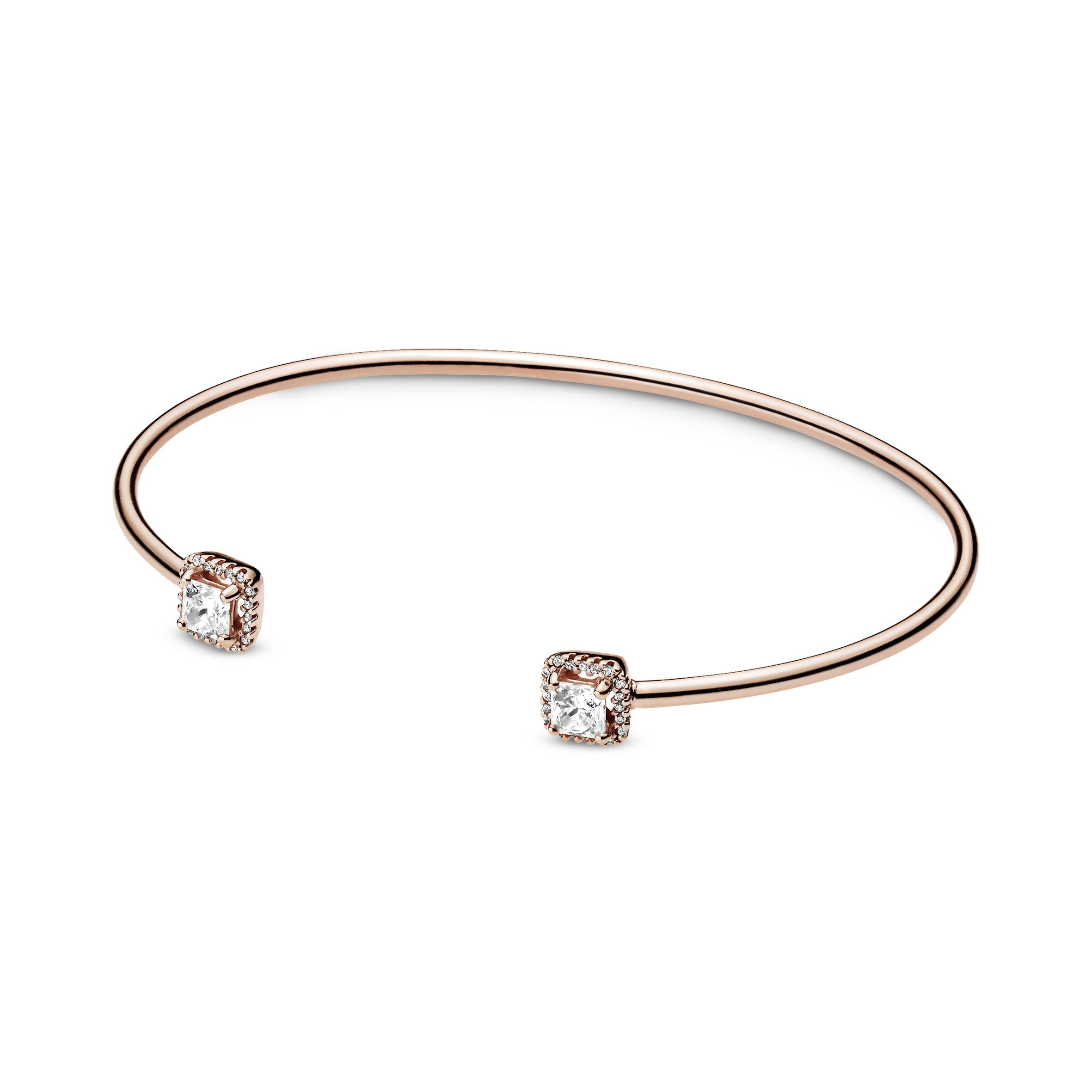 PANDORA Square Sparkle Open Bangle 14K Rose Gold Plated Unique Metal Blend Bracelets Chain Bracelet Jewelry Gift