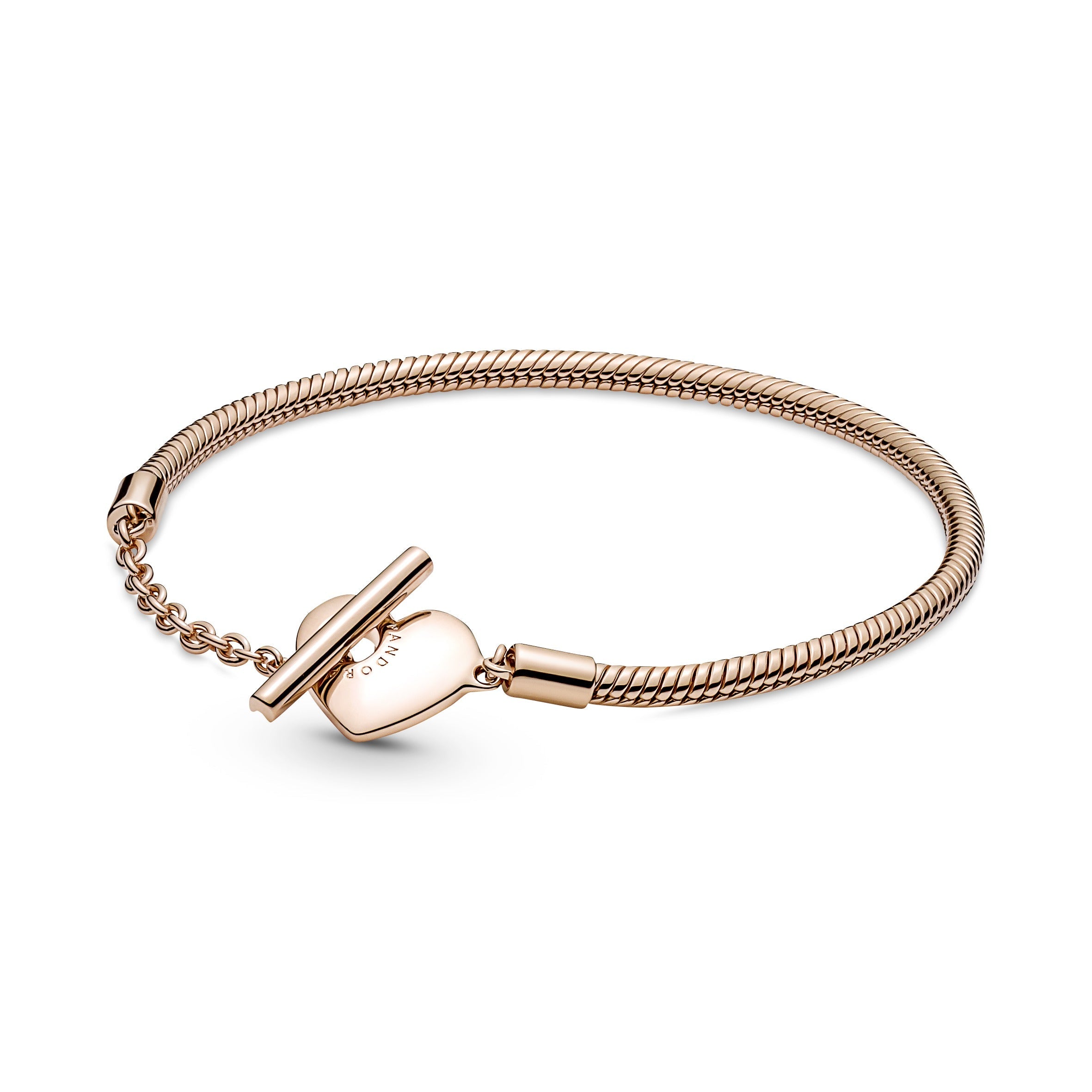 PANDORA Moments Heart T-Bar Snake Chain Bracelet 14K Rose Gold Plated Unique Metal Blend Bracelets Jewelry Gift