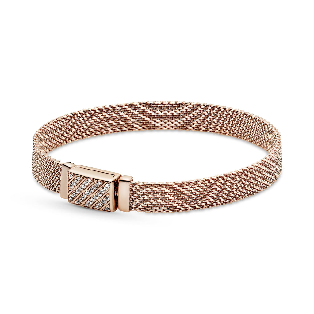 PANDORA Reflexions Long Clasp Pavé Bracelet 14K Rose Gold Plated Unique Metal Blend Bracelets Chain Bracelet Jewelry Gift