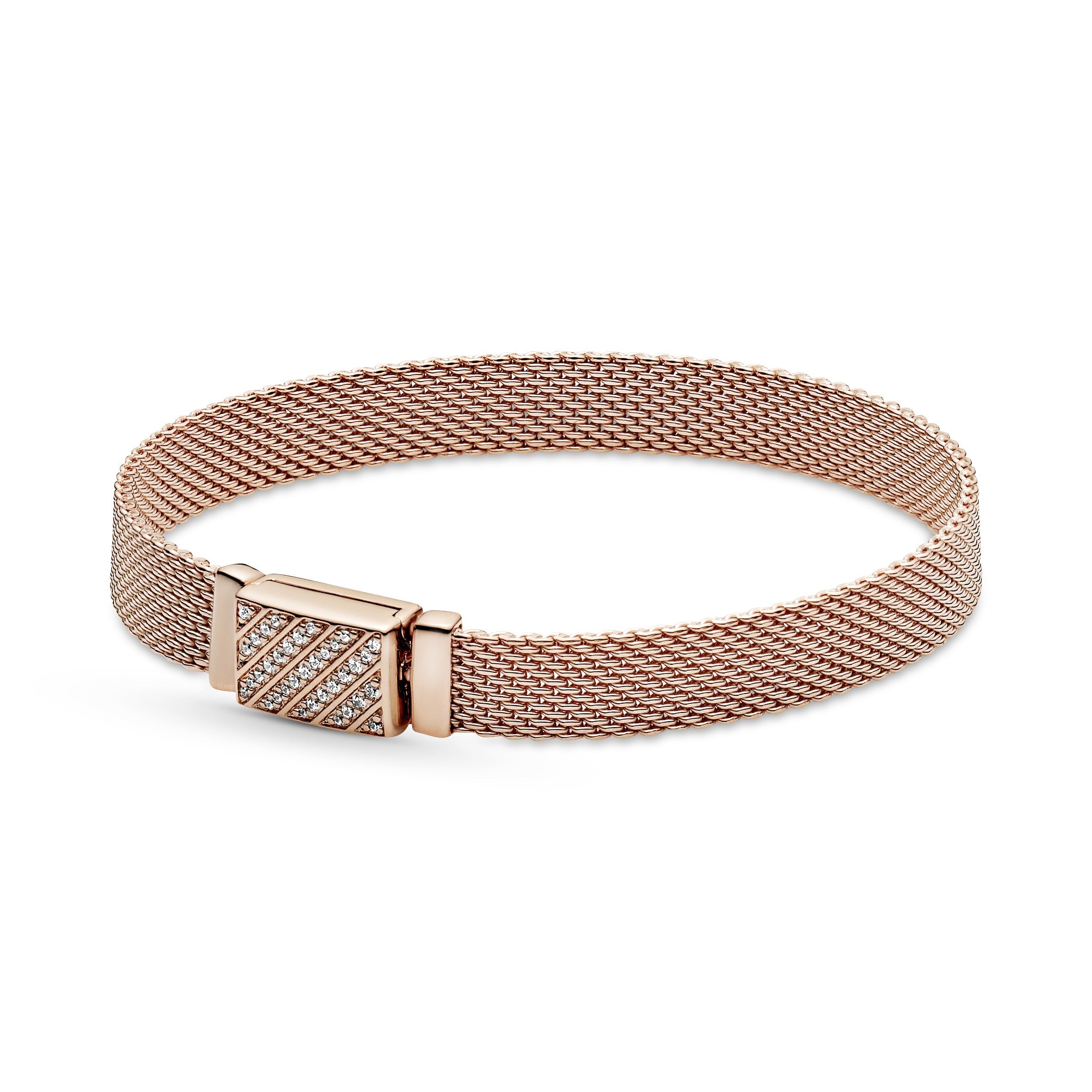 PANDORA Reflexions Long Clasp Pavé Bracelet 14K Rose Gold Plated Unique Metal Blend Bracelets Chain Bracelet Jewelry Gift