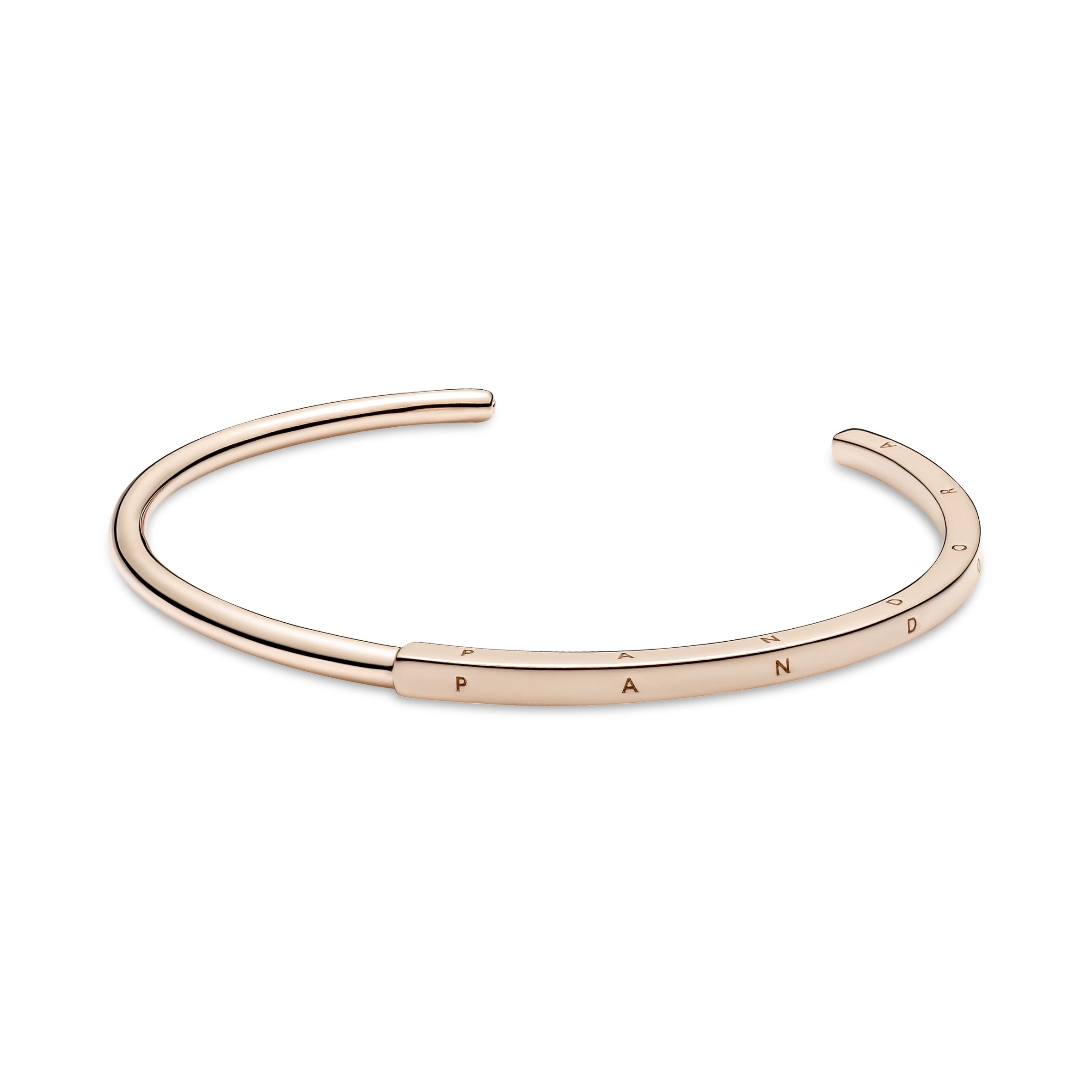 PANDORA Signature I-D Open Bangle 14K Rose Gold Plated Unique Metal Blend Bracelets Chain Bracelet Jewelry Gift