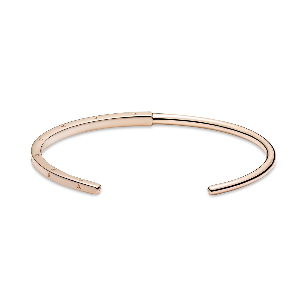PANDORA Signature I-D Open Bangle 14K Rose Gold Plated Unique Metal Blend Bracelets Chain Bracelet Jewelry Gift