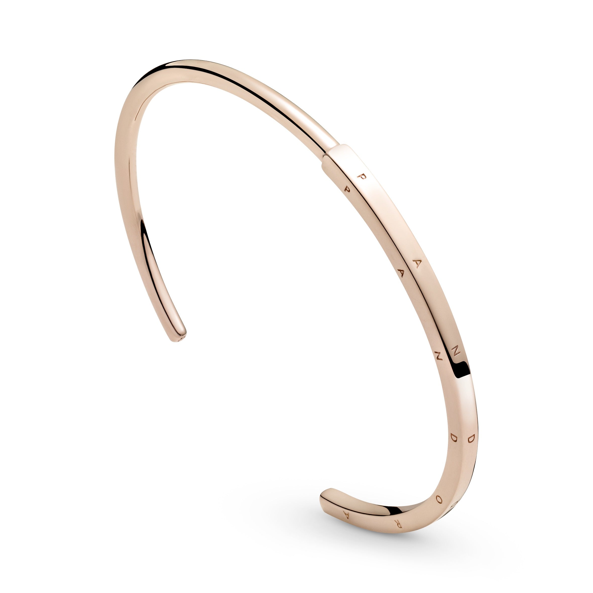 PANDORA Signature I-D Open Bangle 14K Rose Gold Plated Unique Metal Blend Bracelets Chain Bracelet Jewelry Gift