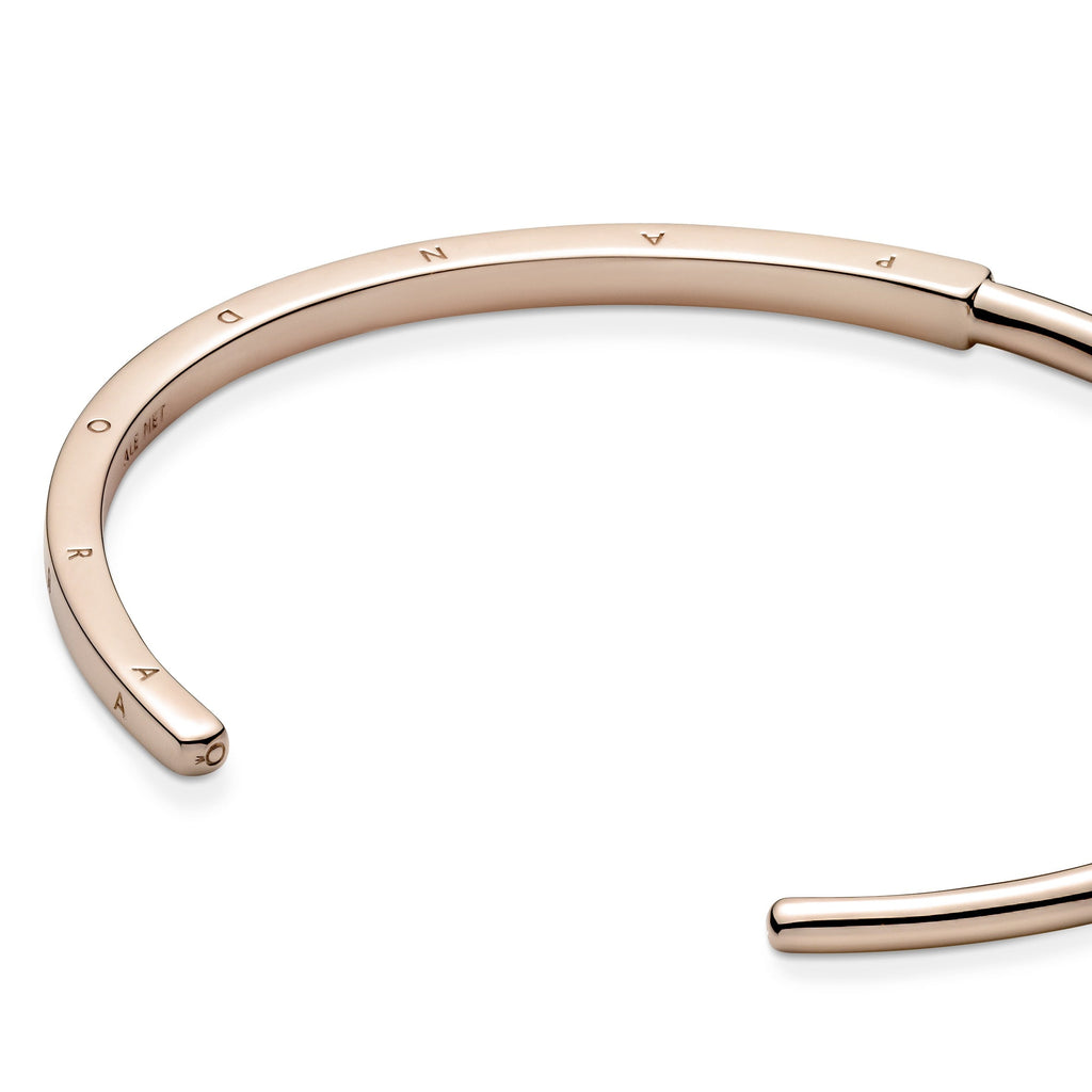 PANDORA Signature I-D Open Bangle 14K Rose Gold Plated Unique Metal Blend Bracelets Chain Bracelet Jewelry Gift