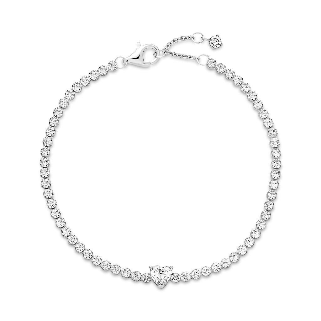 PANDORA Sparkling Heart Tennis Bracelet Cubic Zirconia Weddings Bracelets Chain Bracelet Jewelry Gift
