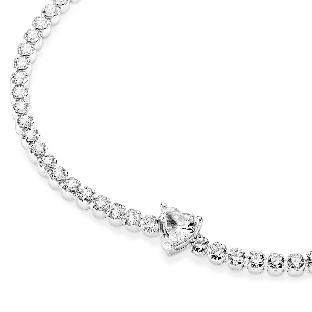 PANDORA Sparkling Heart Tennis Bracelet Cubic Zirconia Weddings Bracelets Chain Bracelet Jewelry Gift