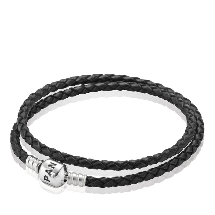PANDORA Moments Double Woven Leather Bracelet - Black Bracelets Chain Bracelet Jewelry Gift