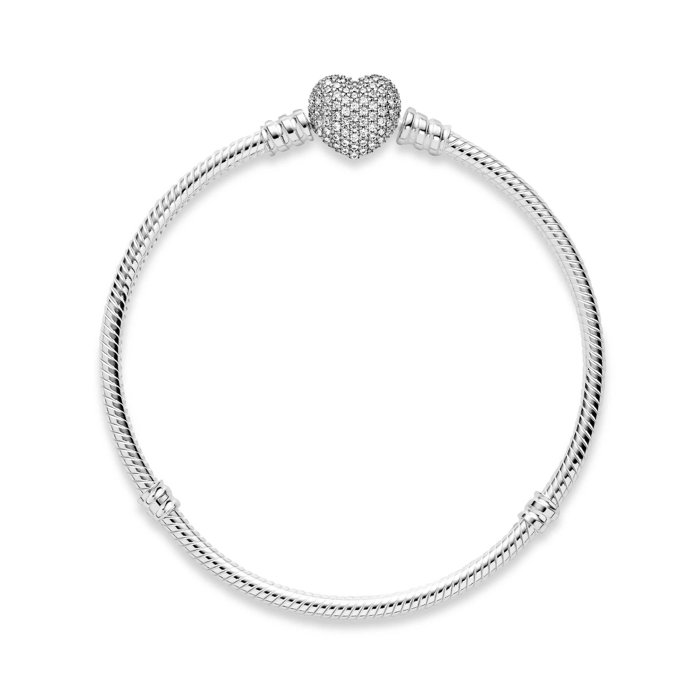 PANDORA Moments Sparkling Heart Pave Clasp Snake Chain Bracelet Cubic Zirconia Silver Love Bracelets Jewelry Gift