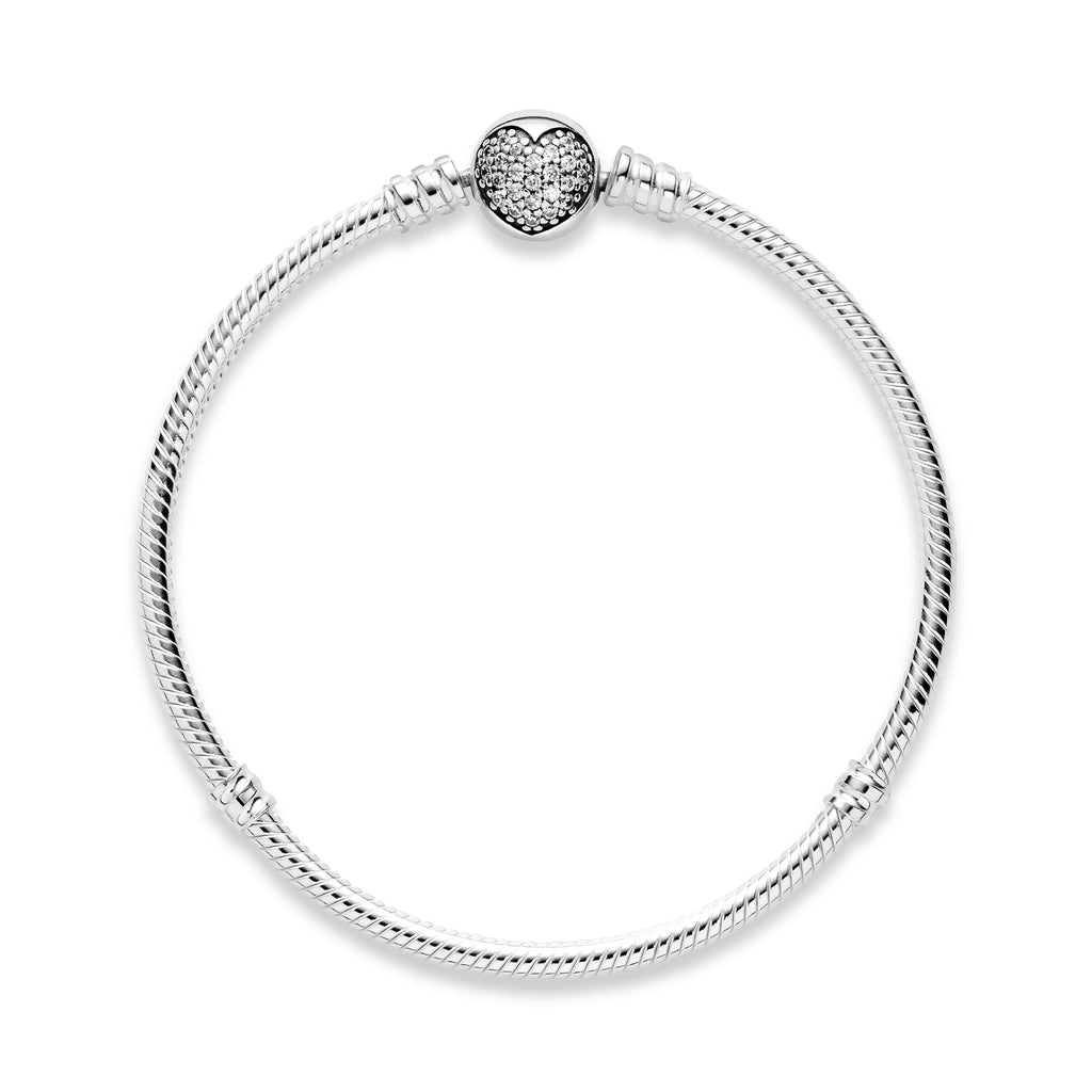 PANDORA Moments Sparkling Heart Clasp Snake Chain Bracelet Cubic Zirconia Silver Love Bracelets Jewelry Gift