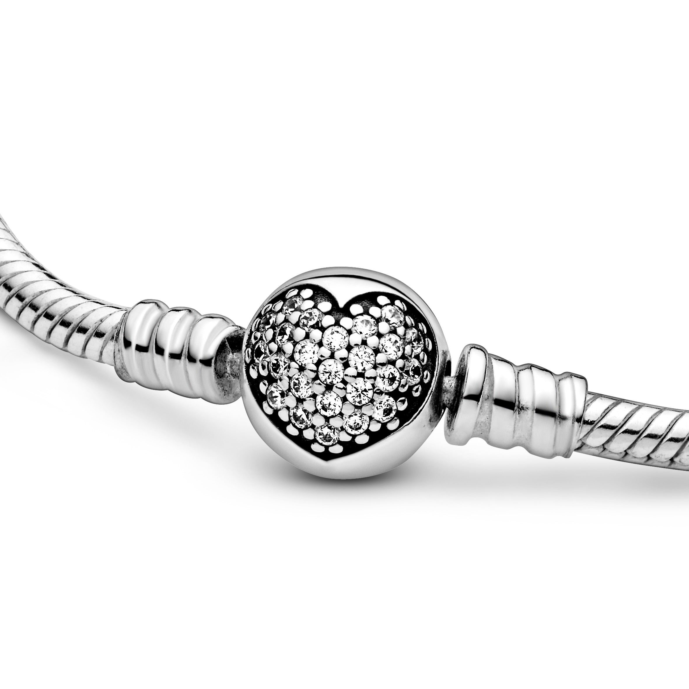 PANDORA Moments Sparkling Heart Clasp Snake Chain Bracelet Cubic Zirconia Silver Love Bracelets Jewelry Gift