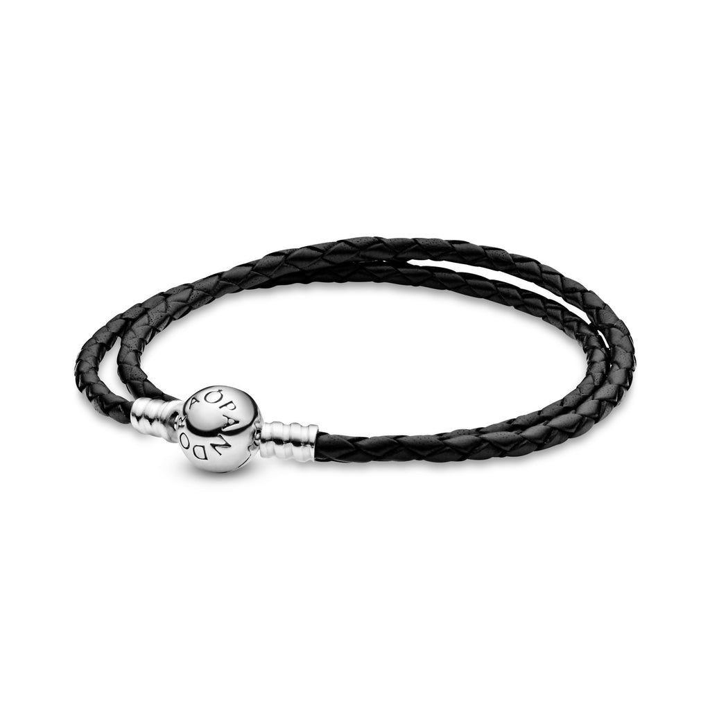 PANDORA Moments Double Black Leather Bracelet Bracelets Chain Bracelet Jewelry Gift