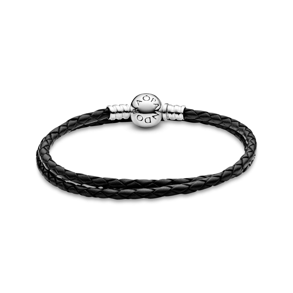 PANDORA Moments Double Black Leather Bracelet Bracelets Chain Bracelet Jewelry Gift