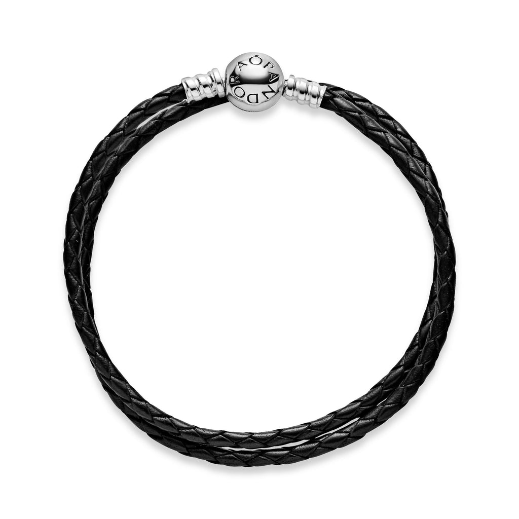 PANDORA Moments Double Black Leather Bracelet Bracelets Chain Bracelet Jewelry Gift