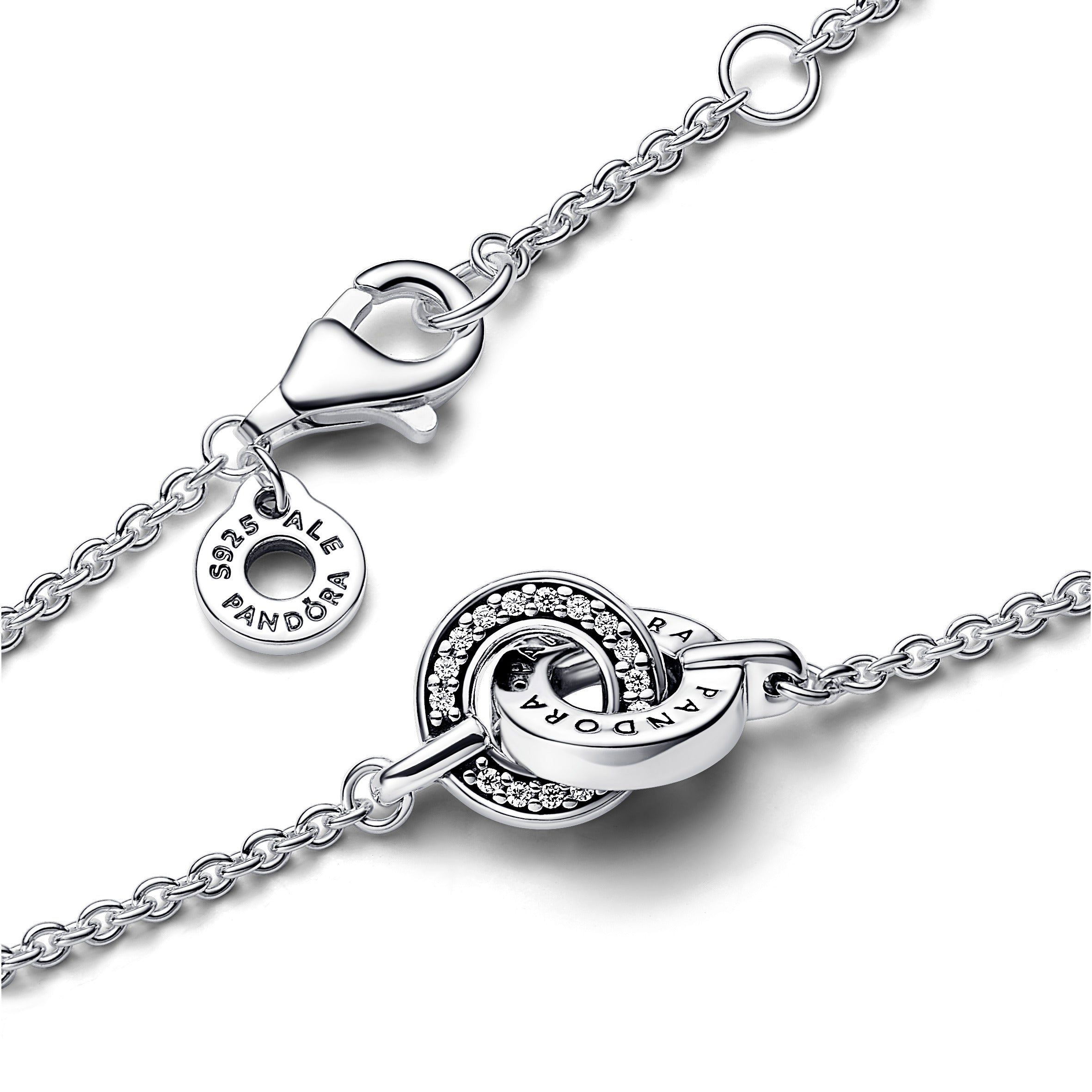 PANDORA Signature Intertwined Pavé Chain Bracelet Cubic Zirconia Silver Bracelets Jewelry Gift