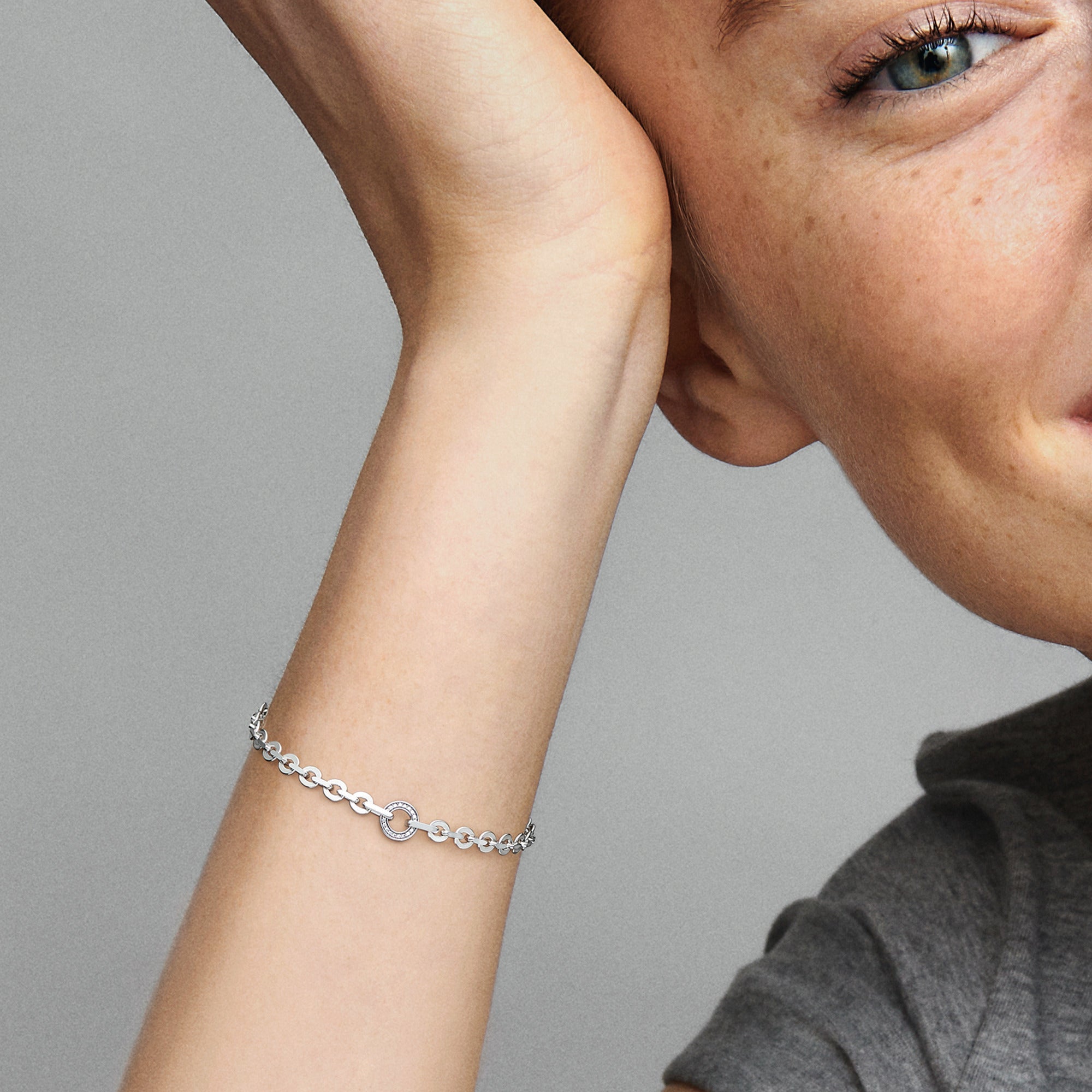 PANDORA Signature Pavé Bold Chain Bracelet Cubic Zirconia Silver Bracelets Jewelry Gift