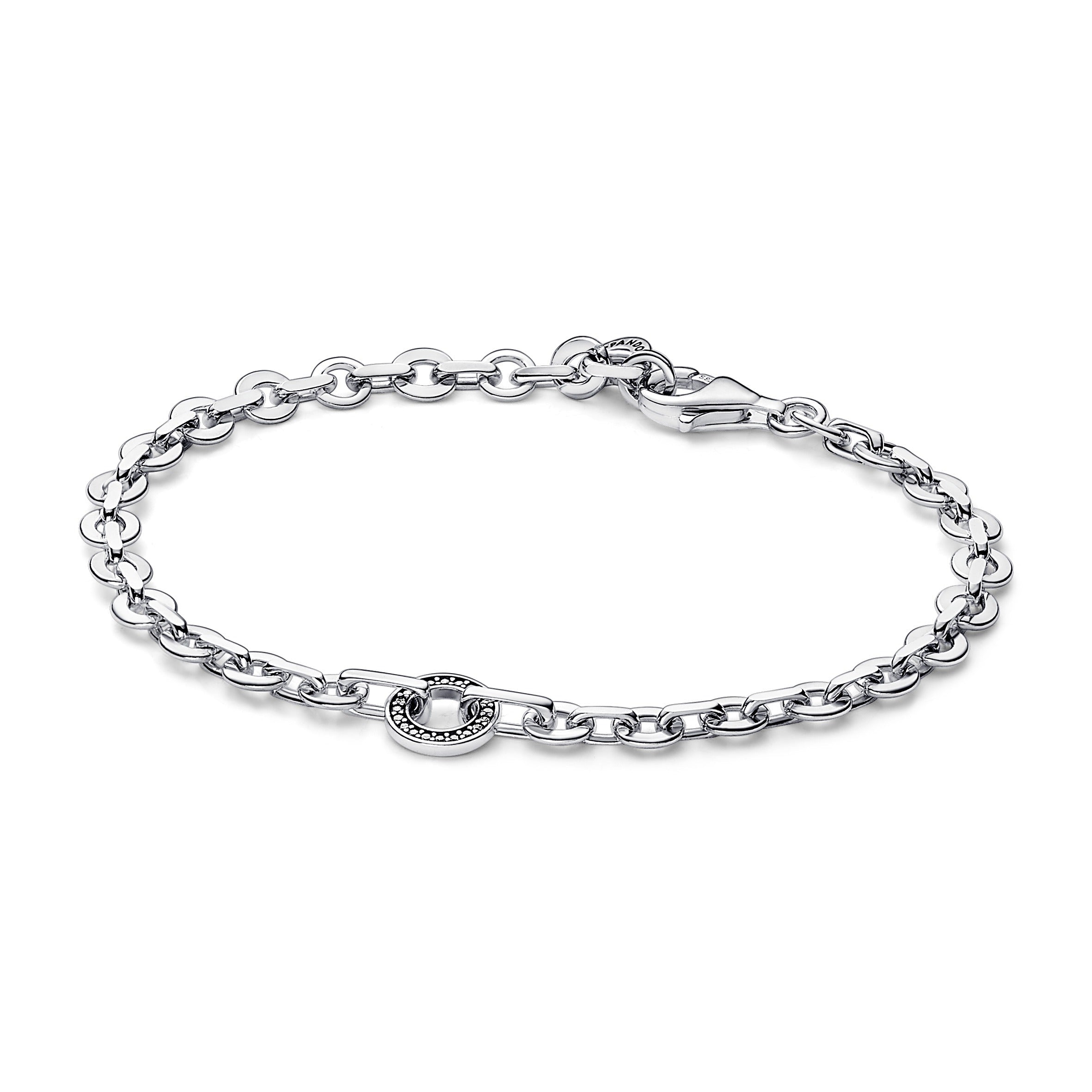PANDORA Signature Pavé Bold Chain Bracelet Cubic Zirconia Silver Bracelets Jewelry Gift