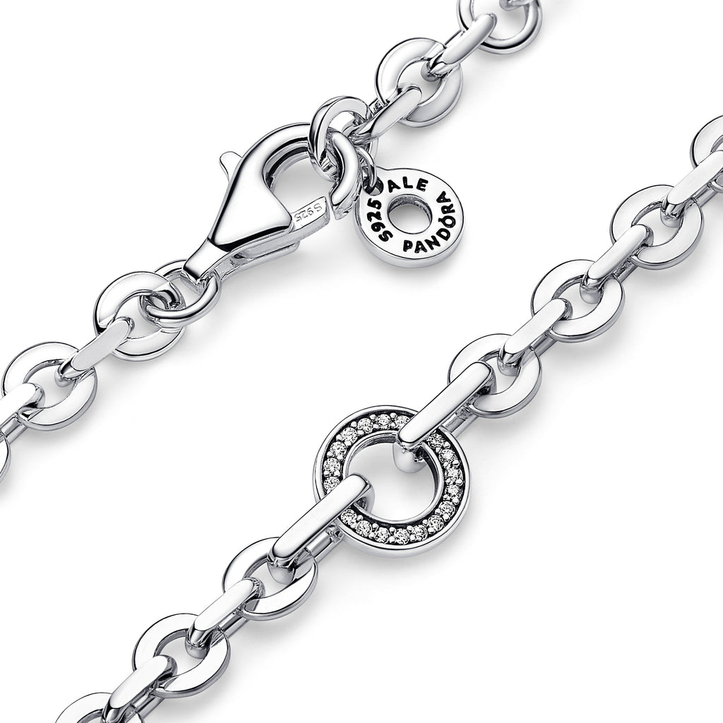 PANDORA Signature Pavé Bold Chain Bracelet Cubic Zirconia Silver Bracelets Jewelry Gift