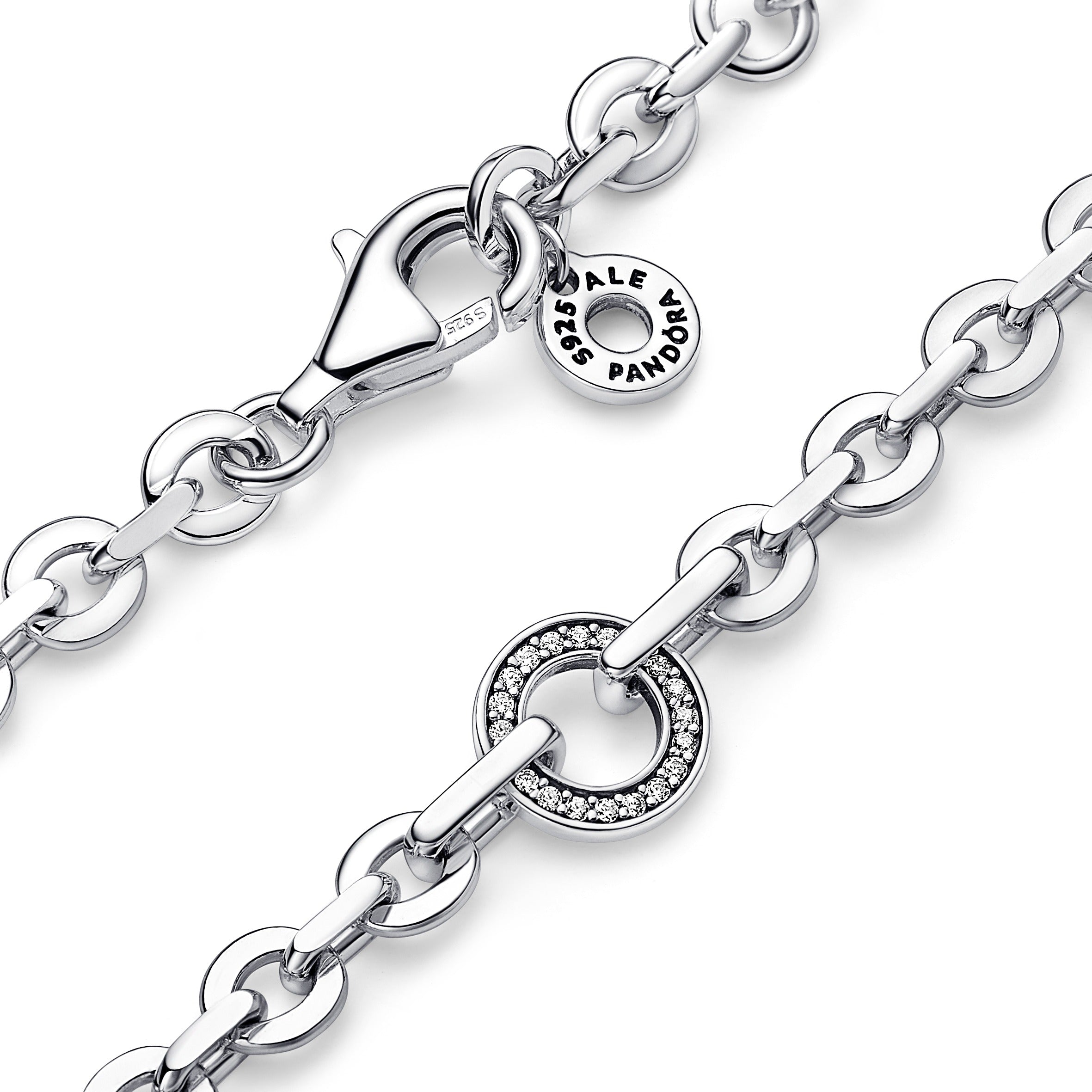 PANDORA Signature Pavé Bold Chain Bracelet Cubic Zirconia Silver Bracelets Jewelry Gift