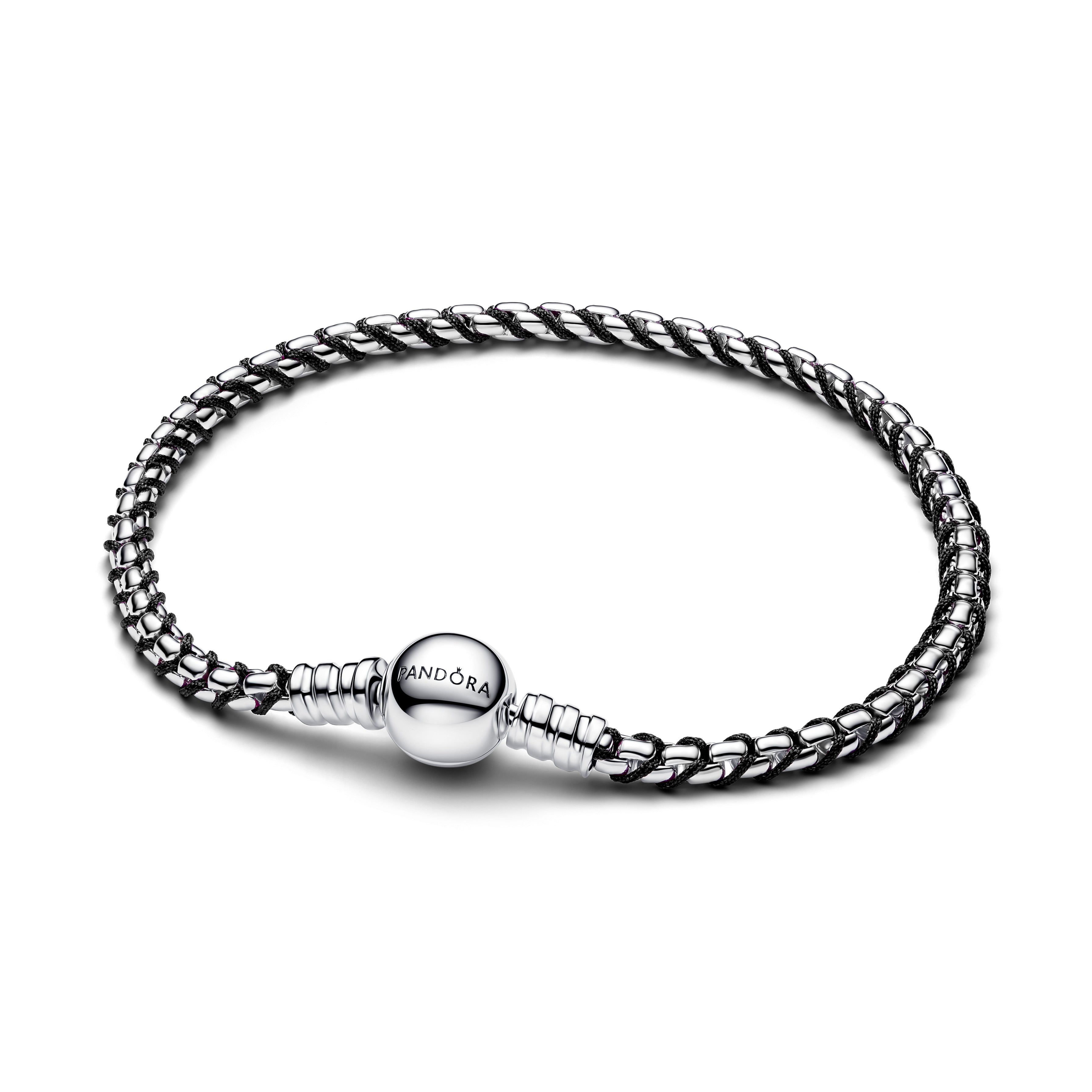 PANDORA Black Cord Box Chain Bracelet Sterling Silver Bracelets Jewelry Gift