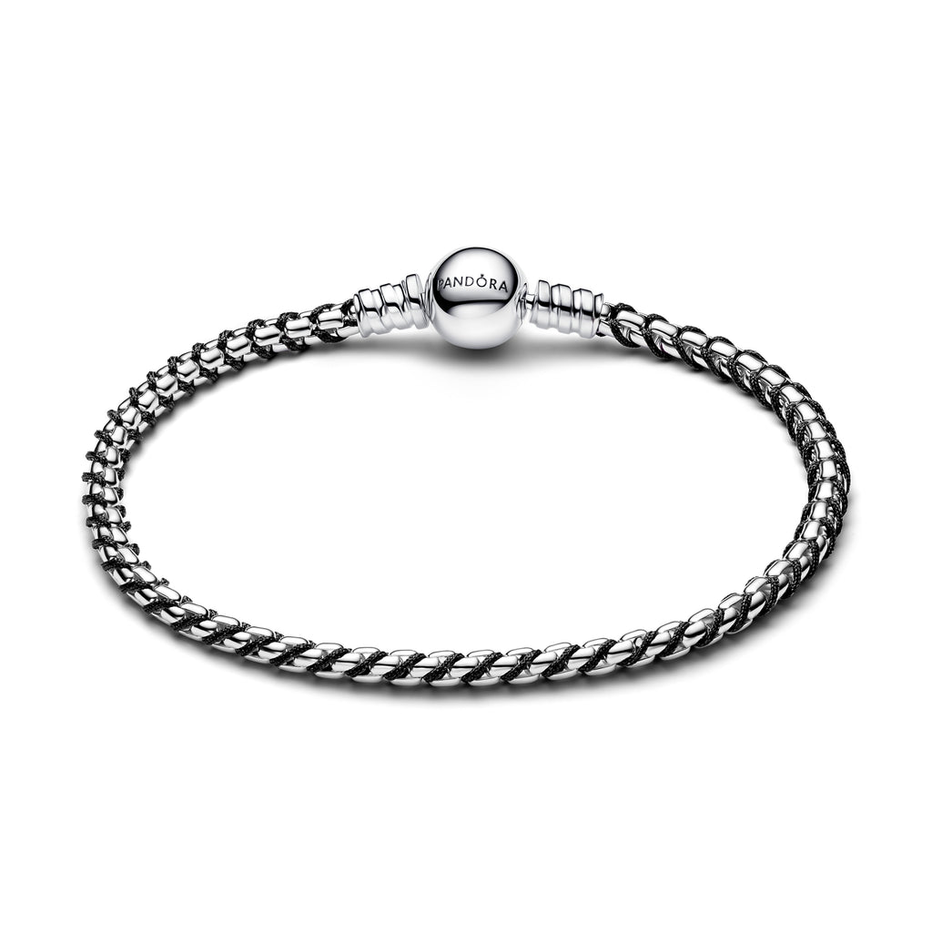 PANDORA Black Cord Box Chain Bracelet Sterling Silver Bracelets Jewelry Gift