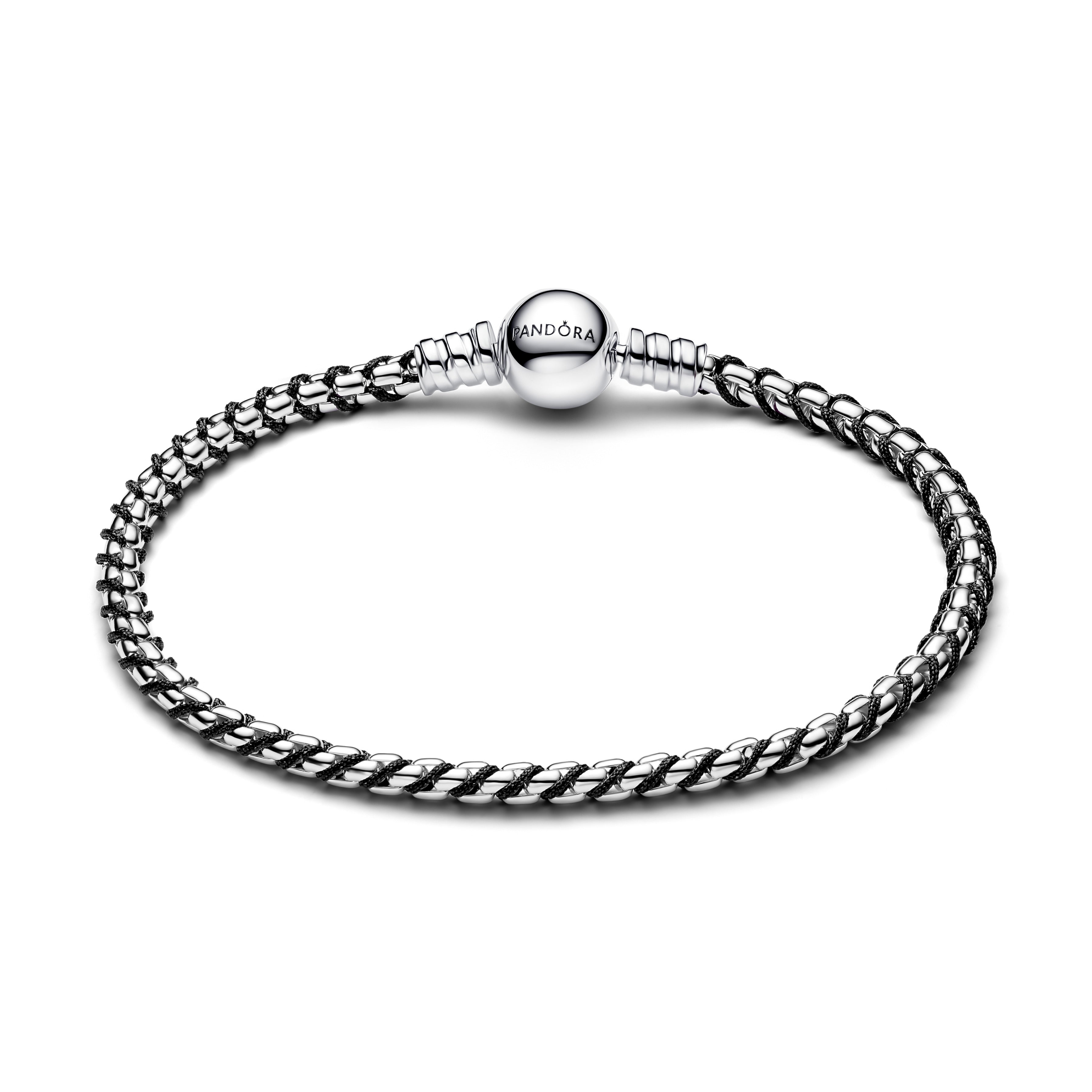 PANDORA Black Cord Box Chain Bracelet Sterling Silver Bracelets Jewelry Gift