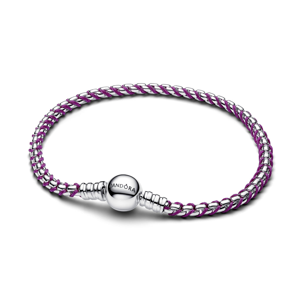 PANDORA Purple Cord Box Chain Bracelet Sterling Silver Bracelets Jewelry Gift