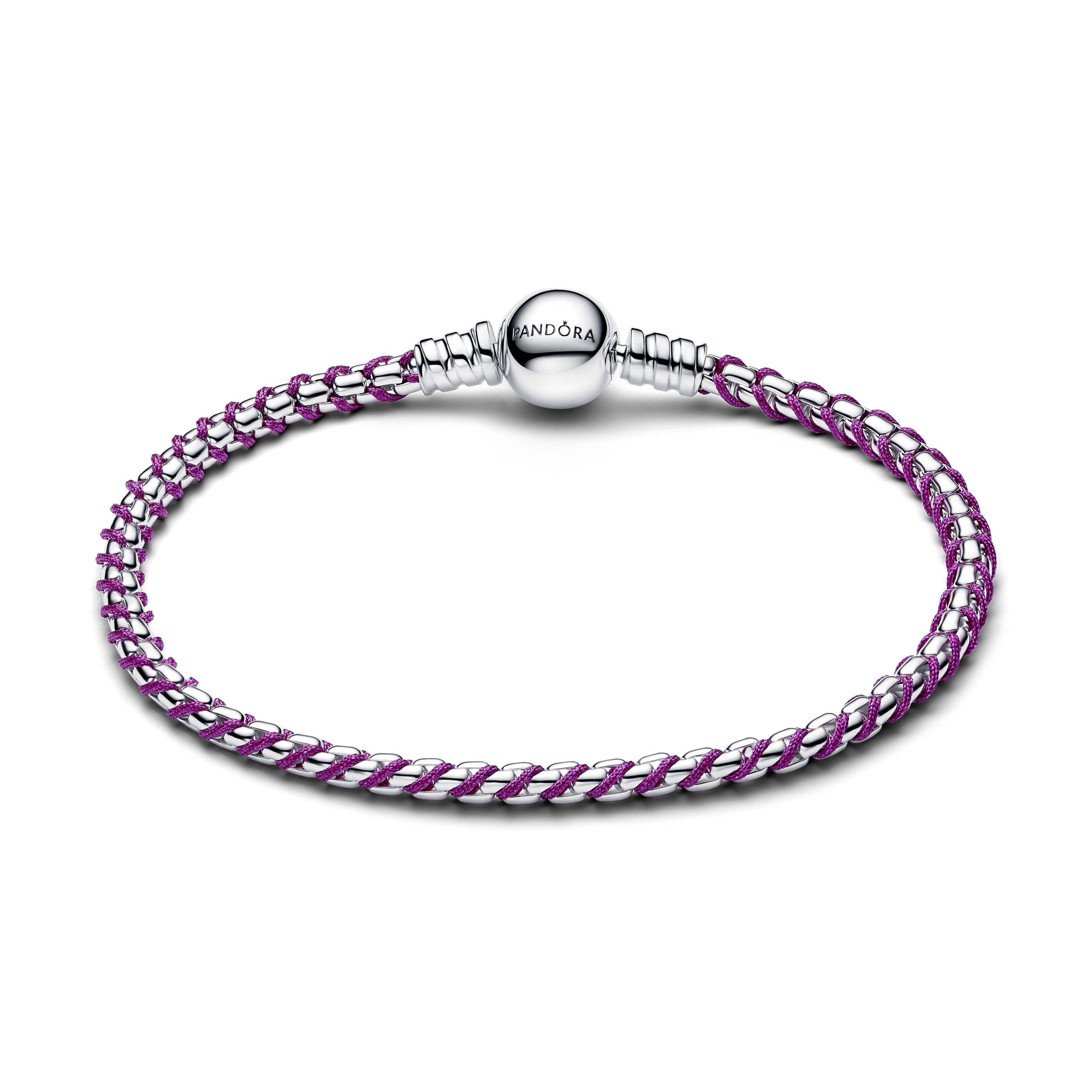 PANDORA Purple Cord Box Chain Bracelet Sterling Silver Bracelets Jewelry Gift
