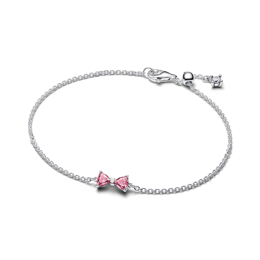 PANDORA Bow Chain Bracelet Cubic Zirconia Pink Bracelets Jewelry Gift