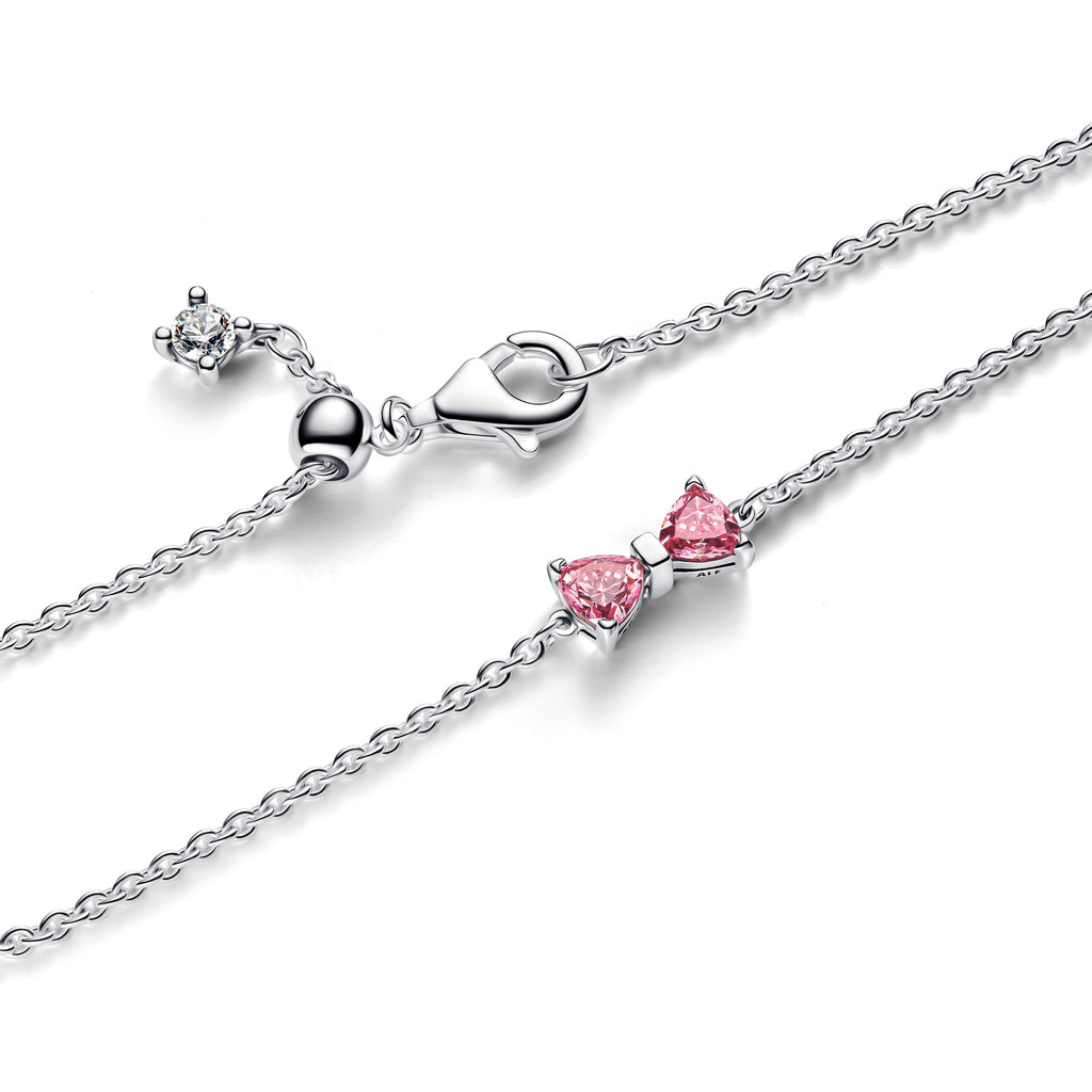 PANDORA Bow Chain Bracelet Cubic Zirconia Pink Bracelets Jewelry Gift