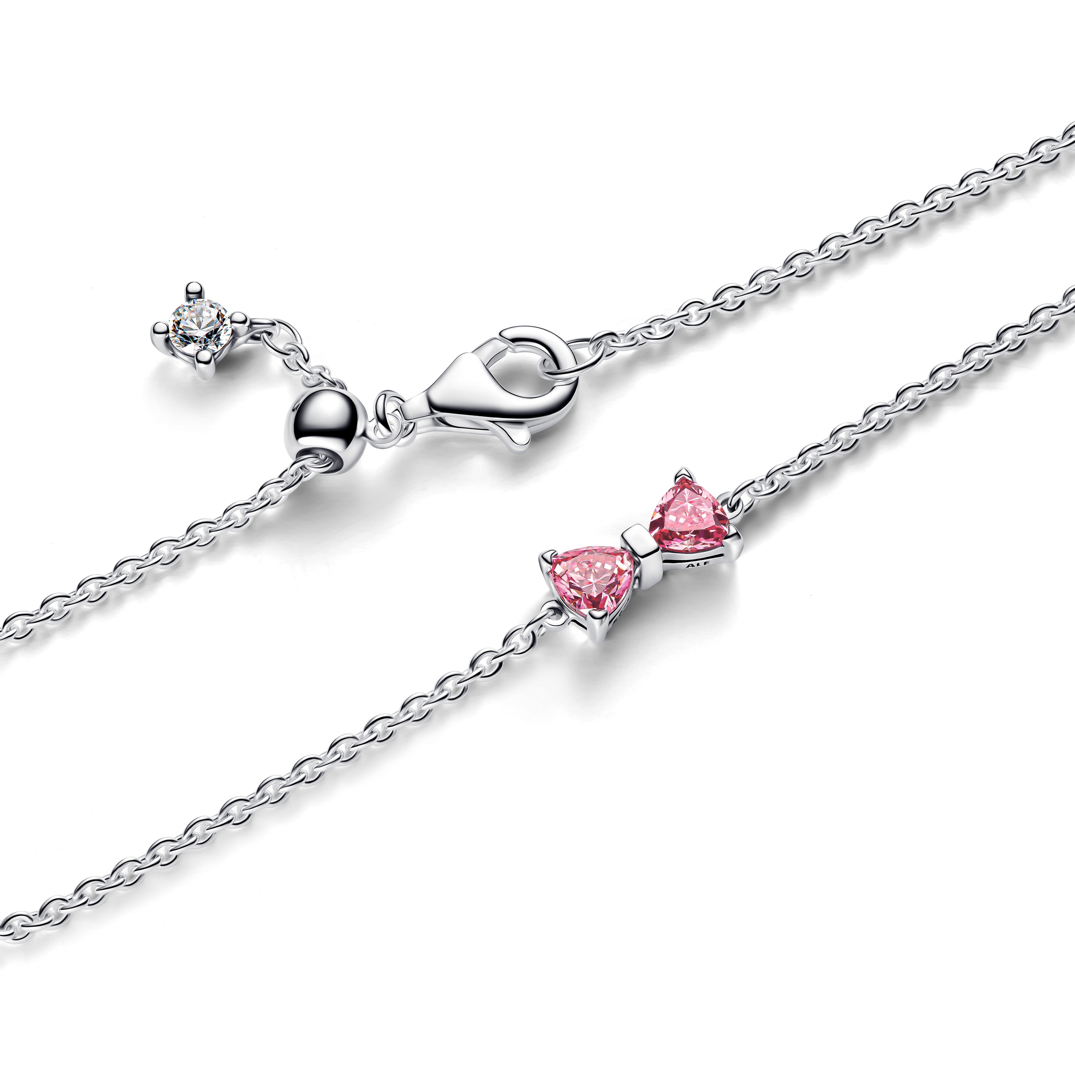 PANDORA Bow Chain Bracelet Cubic Zirconia Pink Bracelets Jewelry Gift