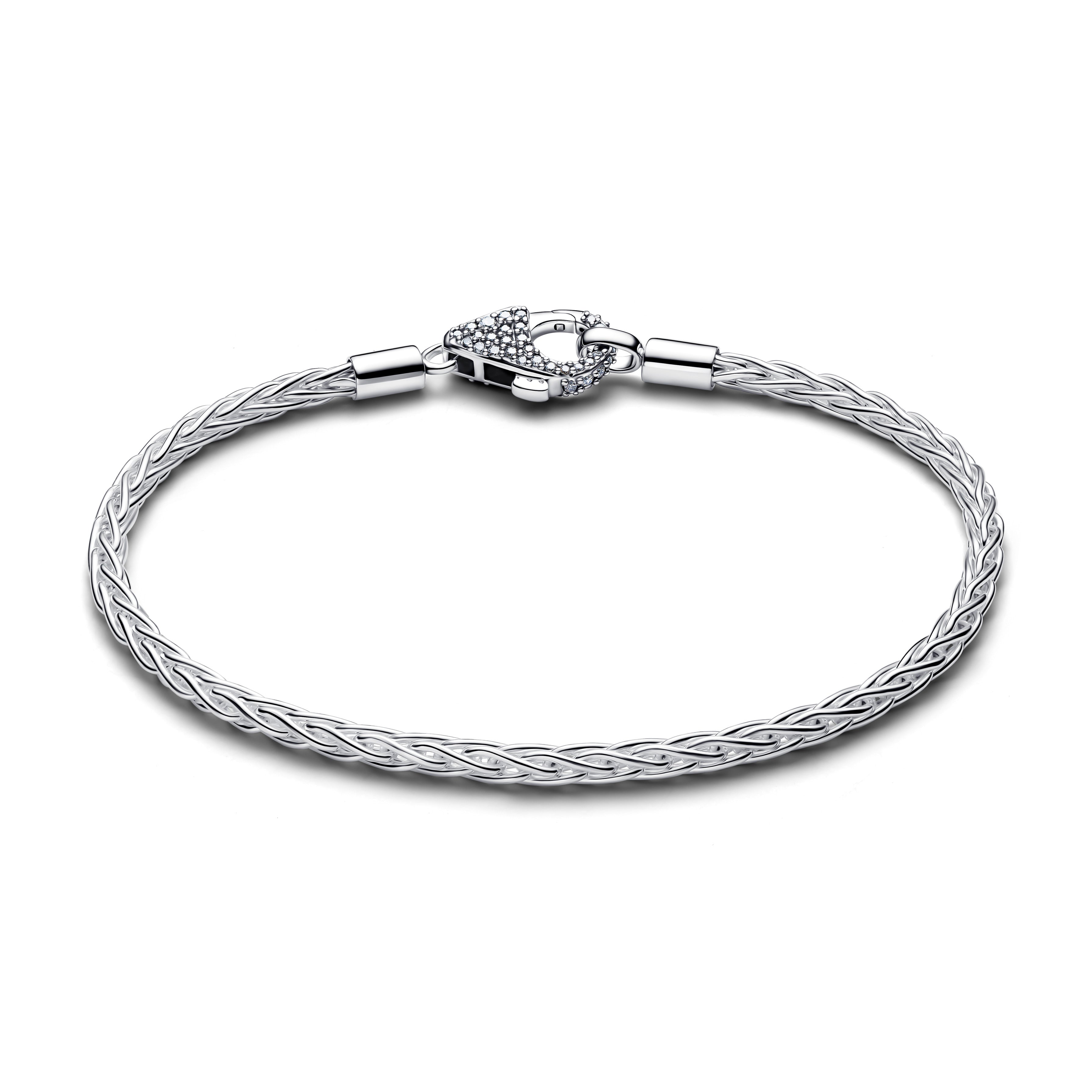 PANDORA Pavé Clasp Foxtail Chain Charm Bracelet Cubic Zirconia Bracelets Bracelet Charm Jewelry Gift