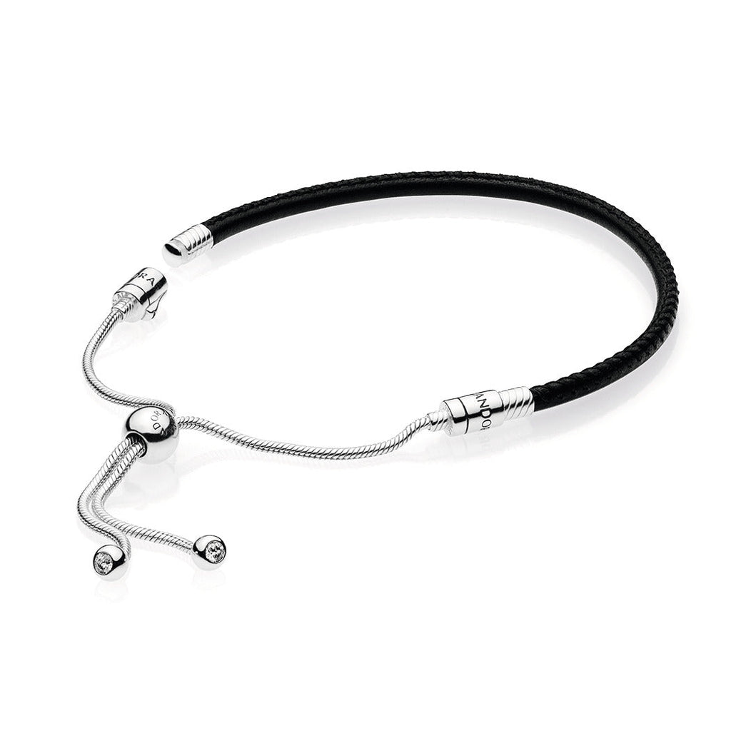 PANDORA Moments Black Leather Slider Bracelet Bracelets Chain Bracelet Jewelry Gift