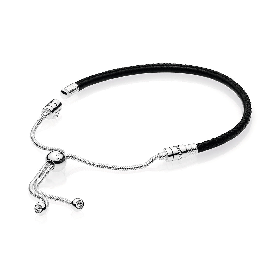 PANDORA Moments Black Leather Slider Bracelet Bracelets Chain Bracelet Jewelry Gift