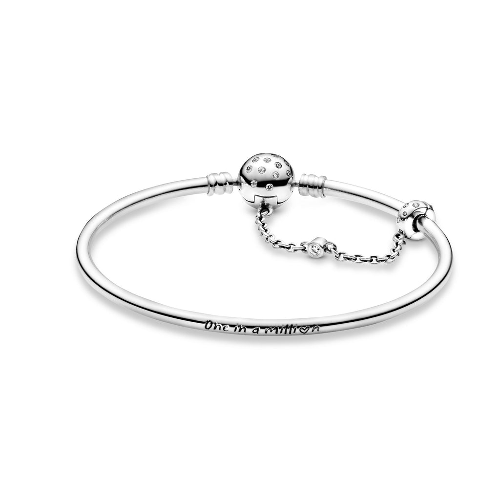 PANDORA Moments Chain Clasp One In A Million Bangle Cubic Zirconia Silver Bracelets Chain Bracelet Jewelry Gift