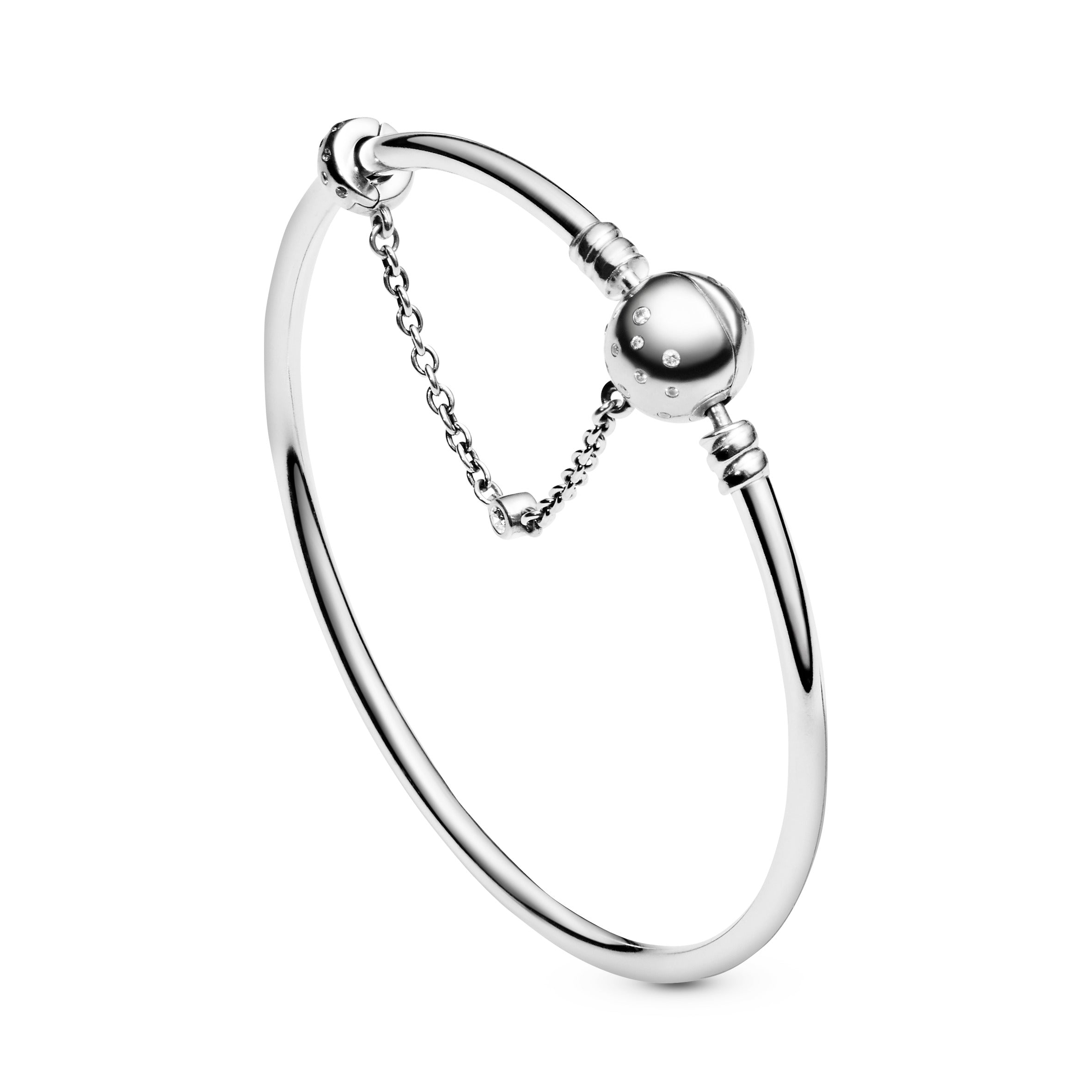 PANDORA Moments Chain Clasp One In A Million Bangle Cubic Zirconia Silver Bracelets Chain Bracelet Jewelry Gift