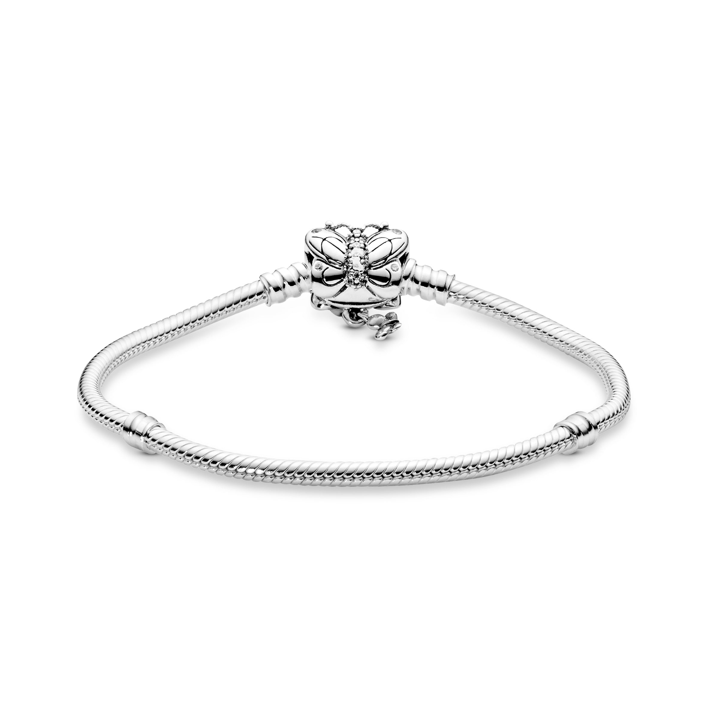 PANDORA Moments Butterfly Clasp Snake Chain Bracelet Cubic Zirconia Silver Animals Bracelets Jewelry Gift