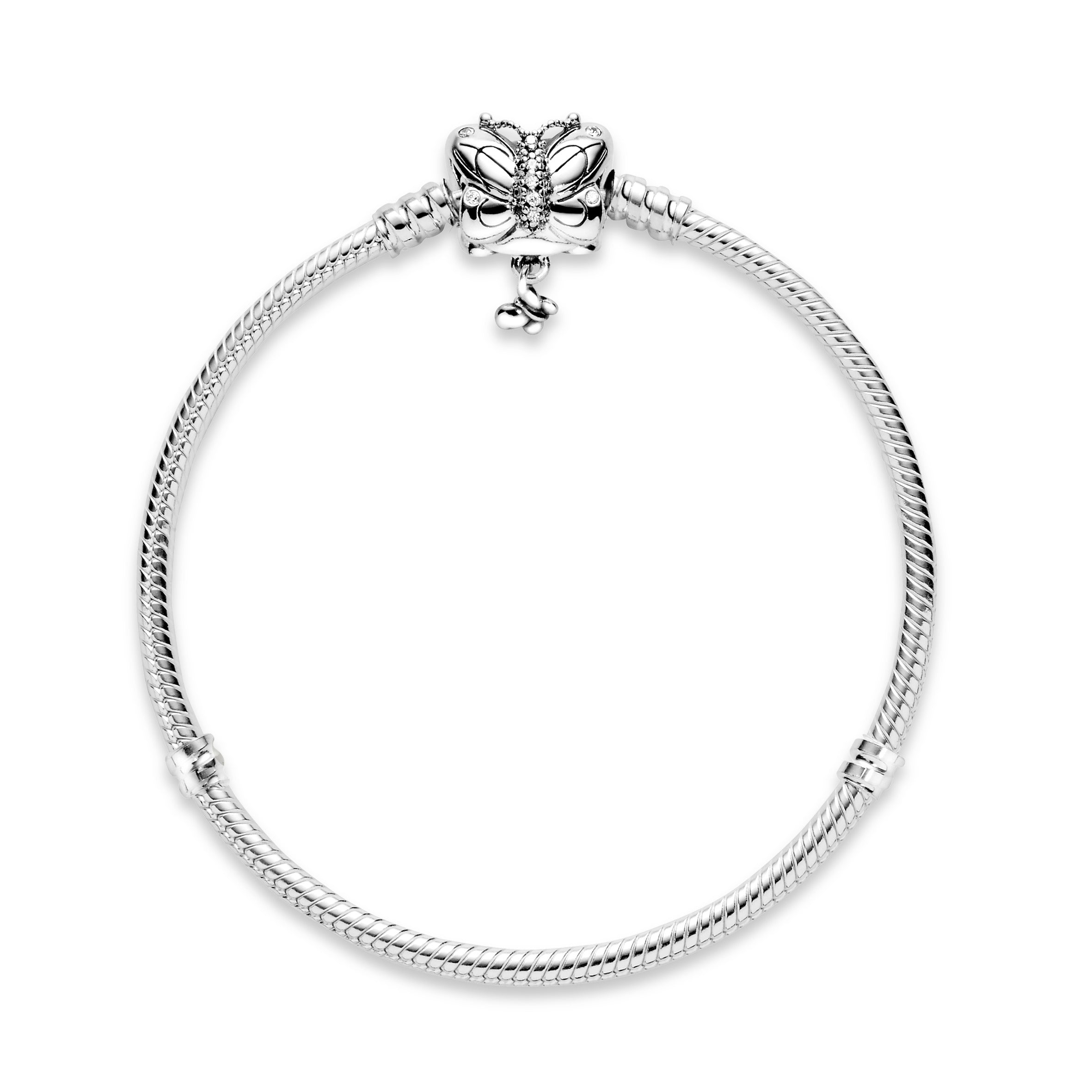PANDORA Moments Butterfly Clasp Snake Chain Bracelet Cubic Zirconia Silver Animals Bracelets Jewelry Gift