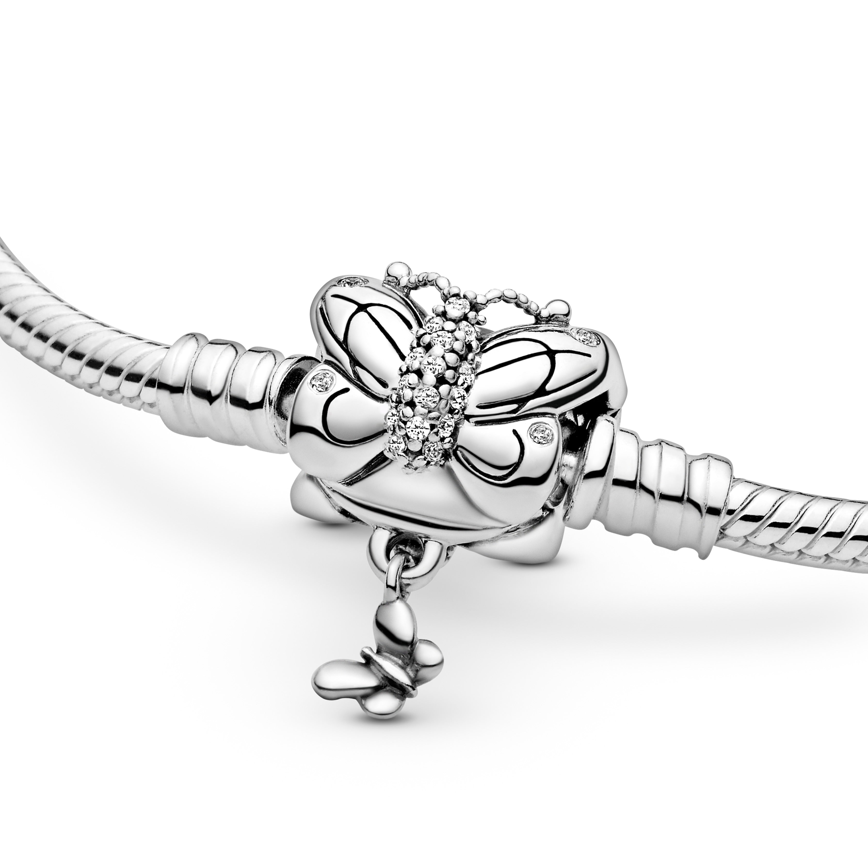 PANDORA Moments Butterfly Clasp Snake Chain Bracelet Cubic Zirconia Silver Animals Bracelets Jewelry Gift
