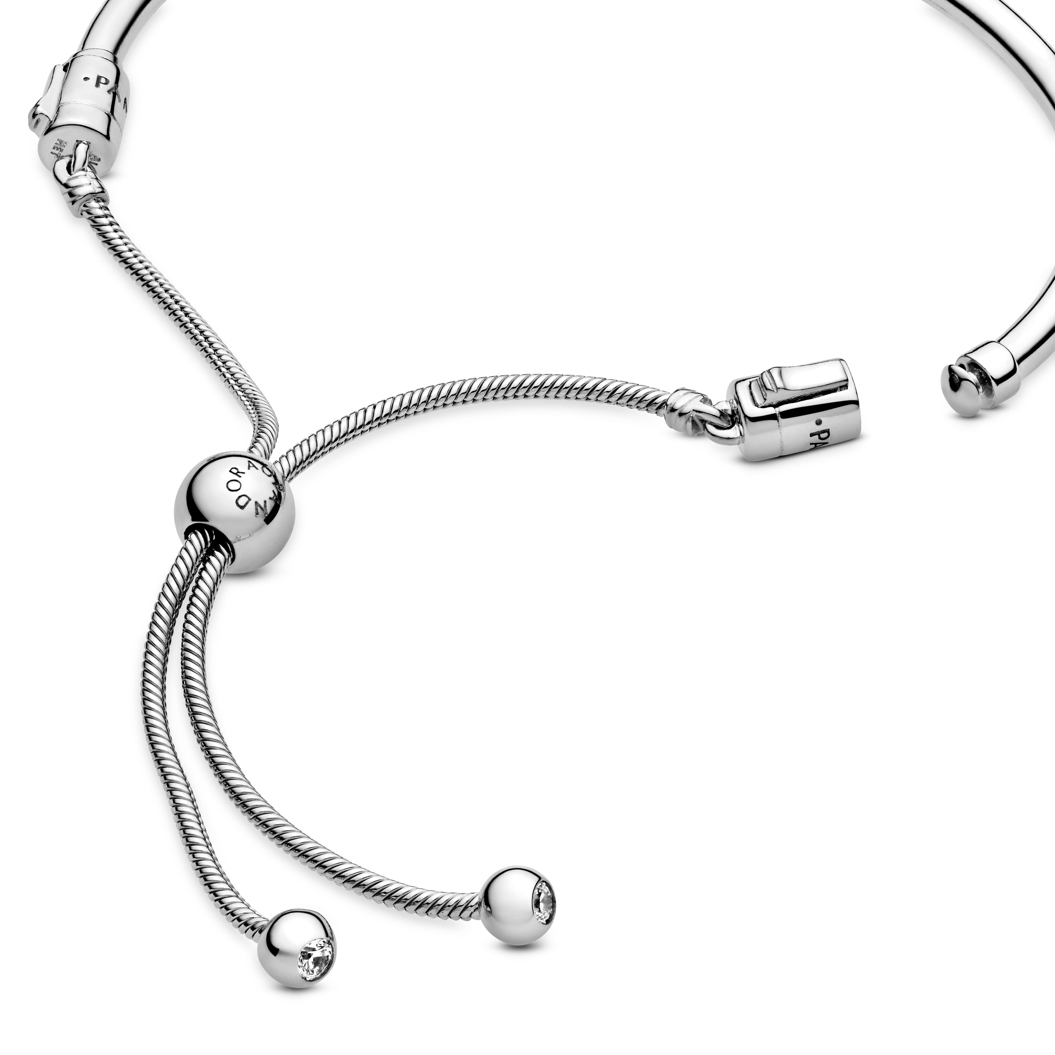 PANDORA Moments Slider Bangle Cubic Zirconia Silver Bracelets Chain Bracelet Jewelry Gift
