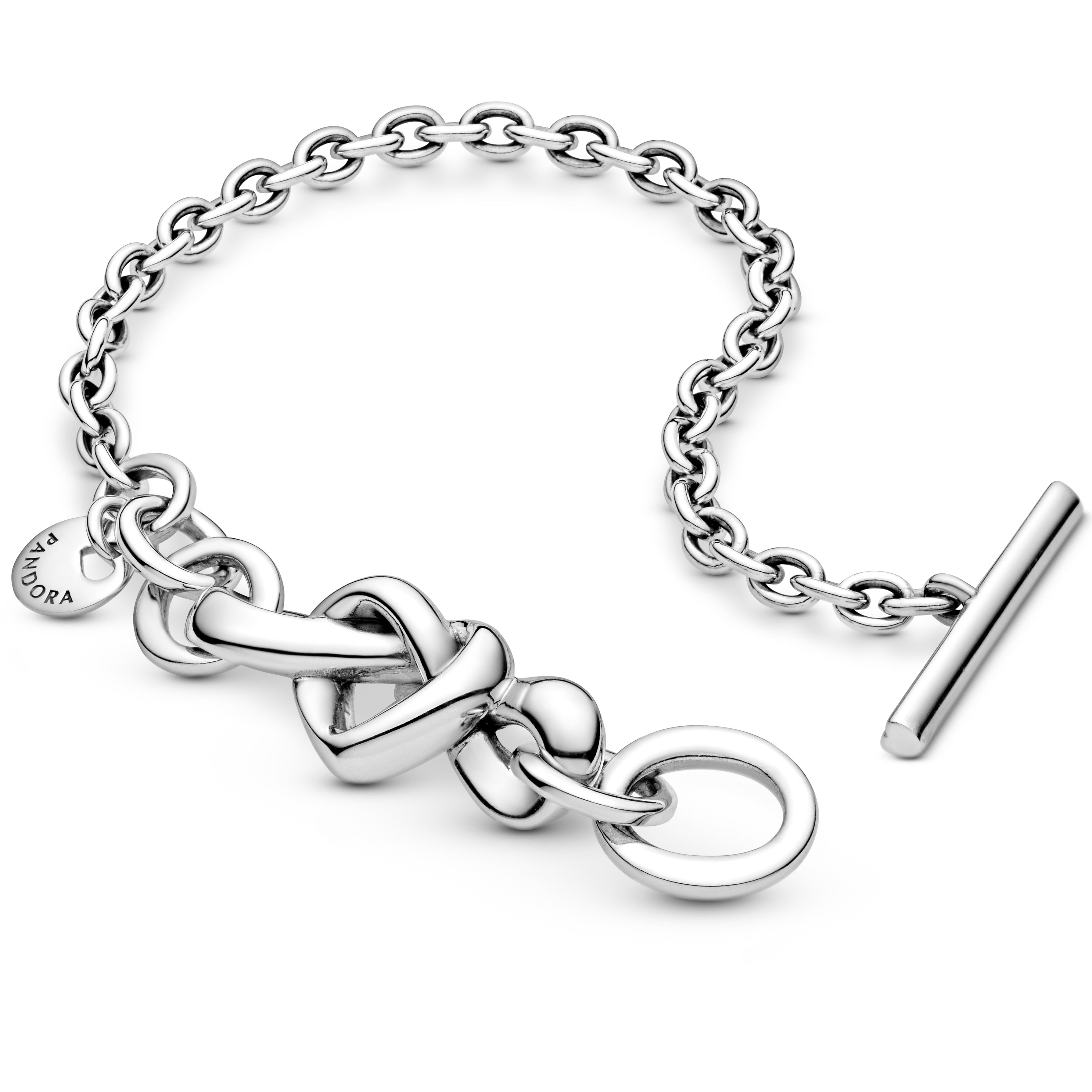 PANDORA Knotted Heart T-Bar Bracelet Sterling Silver Bracelets Chain Bracelet Jewelry Gift