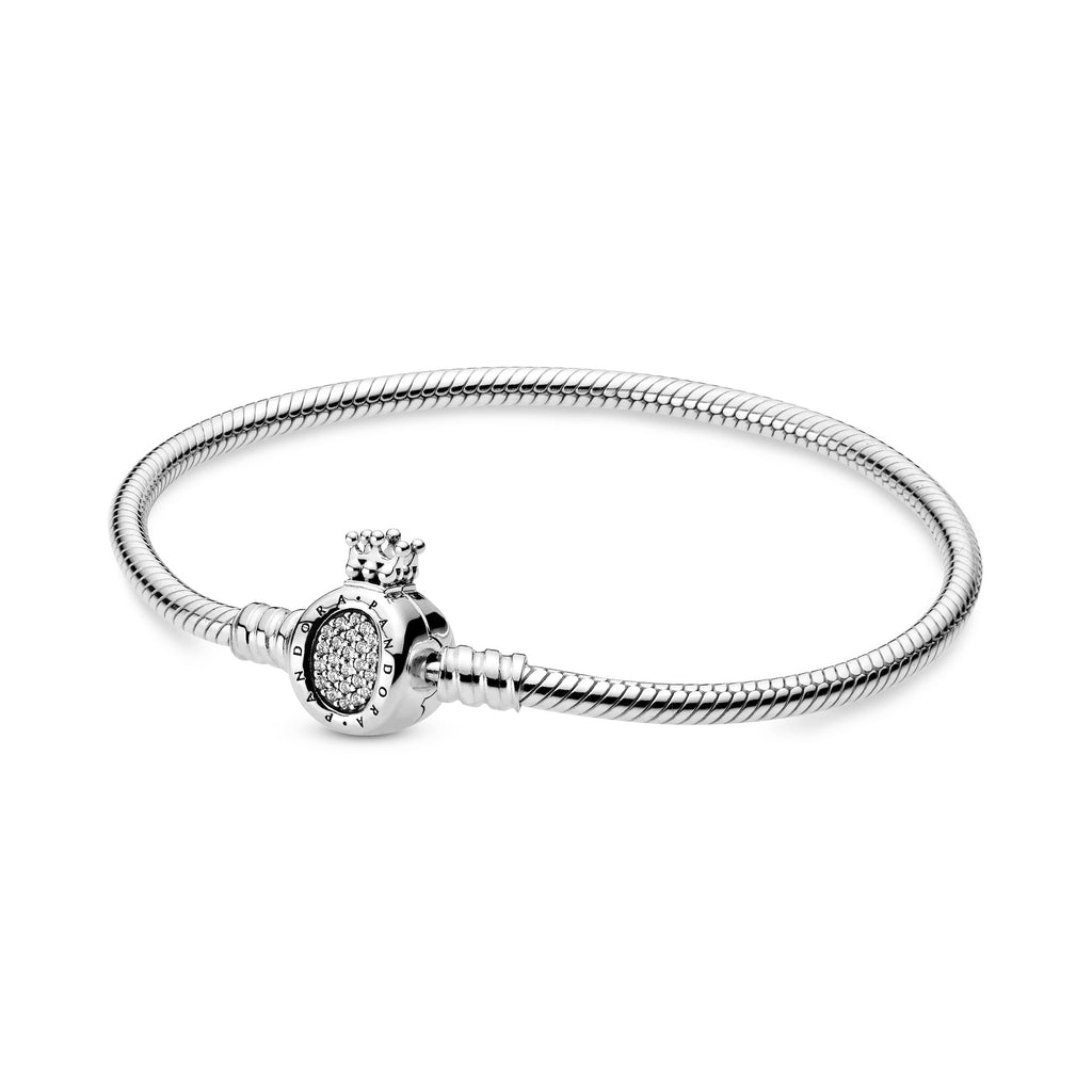 PANDORA Moments Crown O Clasp Snake Chain Bracelet Cubic Zirconia Silver Bracelets Jewelry Gift