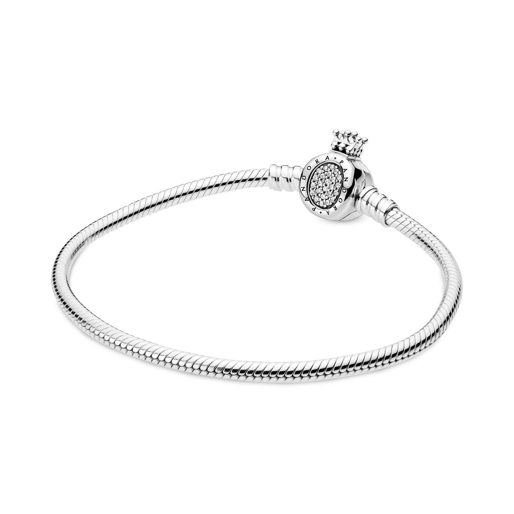 PANDORA Moments Crown O Clasp Snake Chain Bracelet Cubic Zirconia Silver Bracelets Jewelry Gift