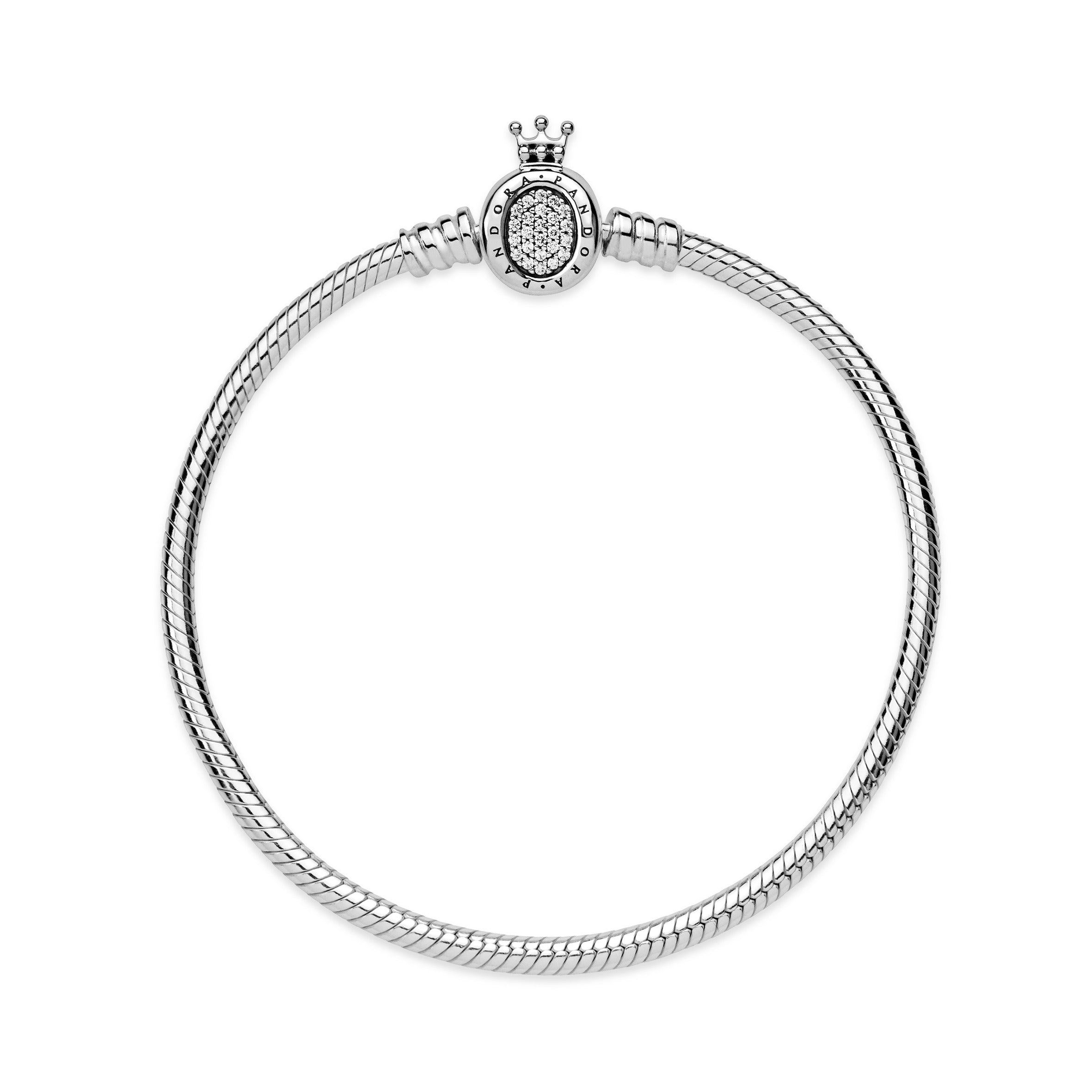 PANDORA Moments Crown O Clasp Snake Chain Bracelet Cubic Zirconia Silver Bracelets Jewelry Gift