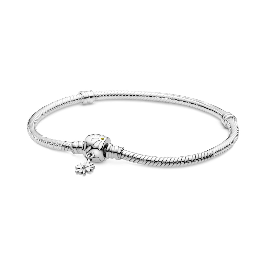 PANDORA Moments Daisy Flower Clasp Snake Chain Bracelet Enamel Silver Floral Bracelets Jewelry Gift