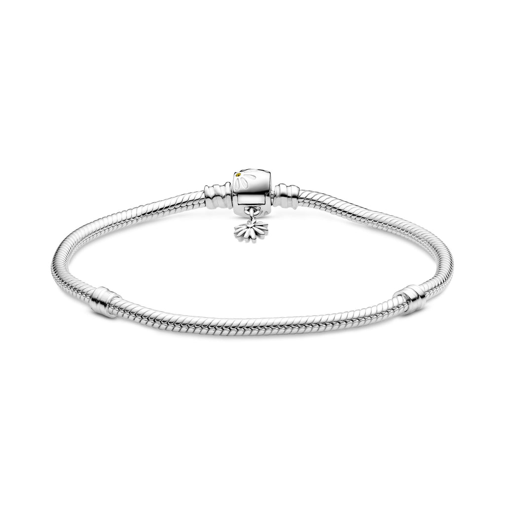 PANDORA Moments Daisy Flower Clasp Snake Chain Bracelet Enamel Silver Floral Bracelets Jewelry Gift