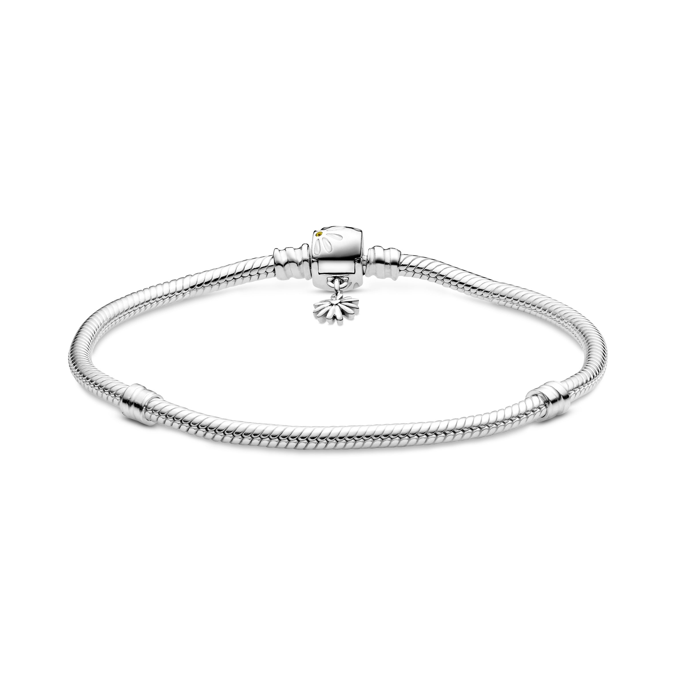 PANDORA Moments Daisy Flower Clasp Snake Chain Bracelet Enamel Silver Floral Bracelets Jewelry Gift
