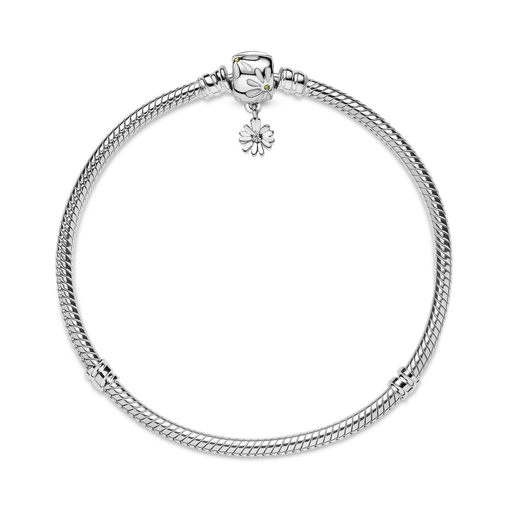 PANDORA Moments Daisy Flower Clasp Snake Chain Bracelet Enamel Silver Floral Bracelets Jewelry Gift